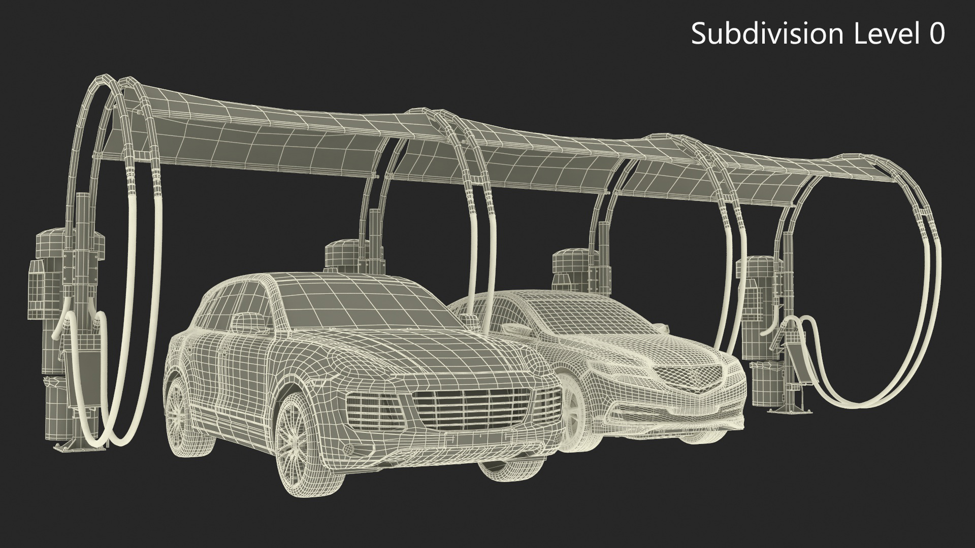 Luxury Vehicles on Car Wash with Vacuum Cleaner 3D