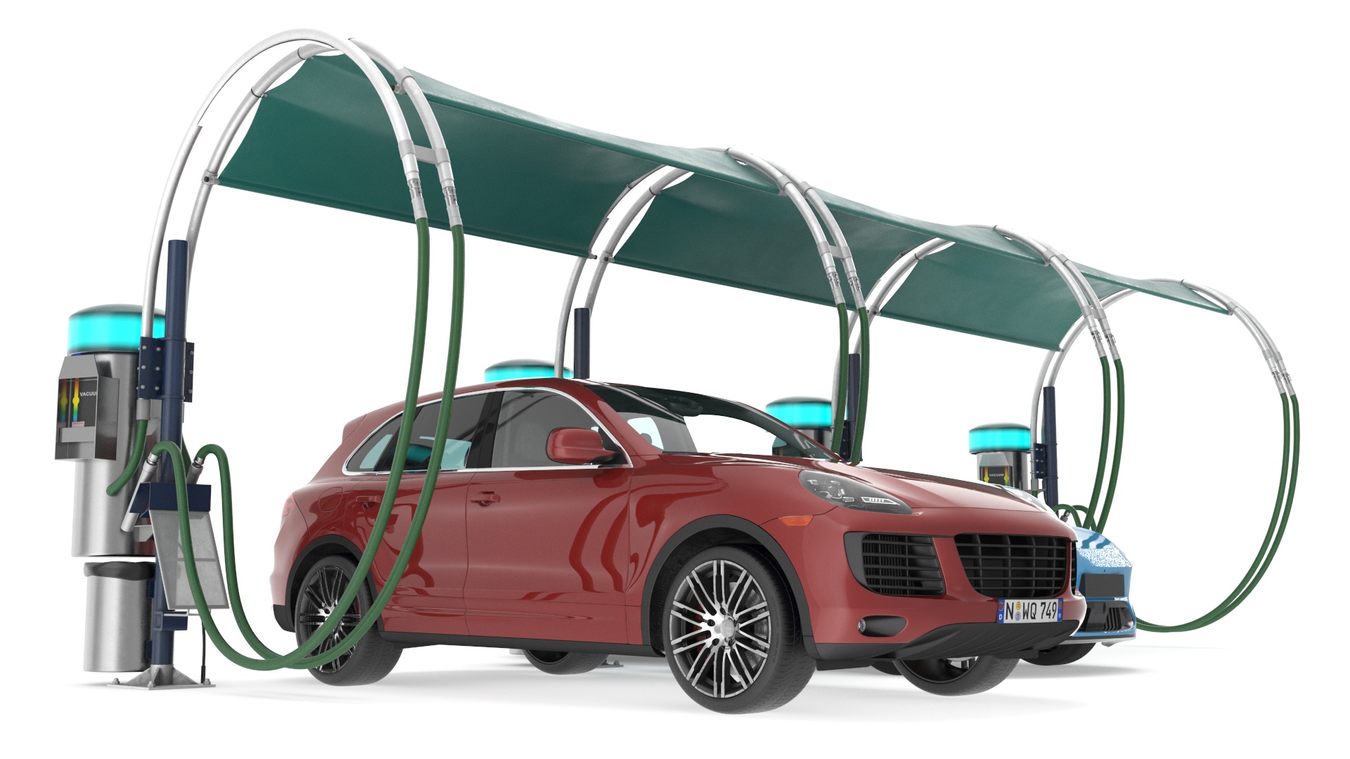 Luxury Vehicles on Car Wash with Vacuum Cleaner 3D