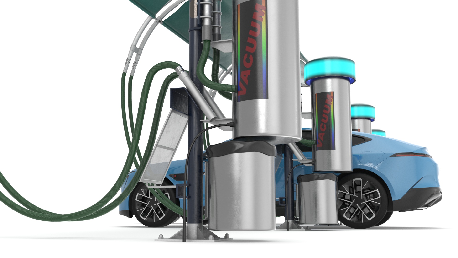 Luxury Vehicles on Car Wash with Vacuum Cleaner 3D