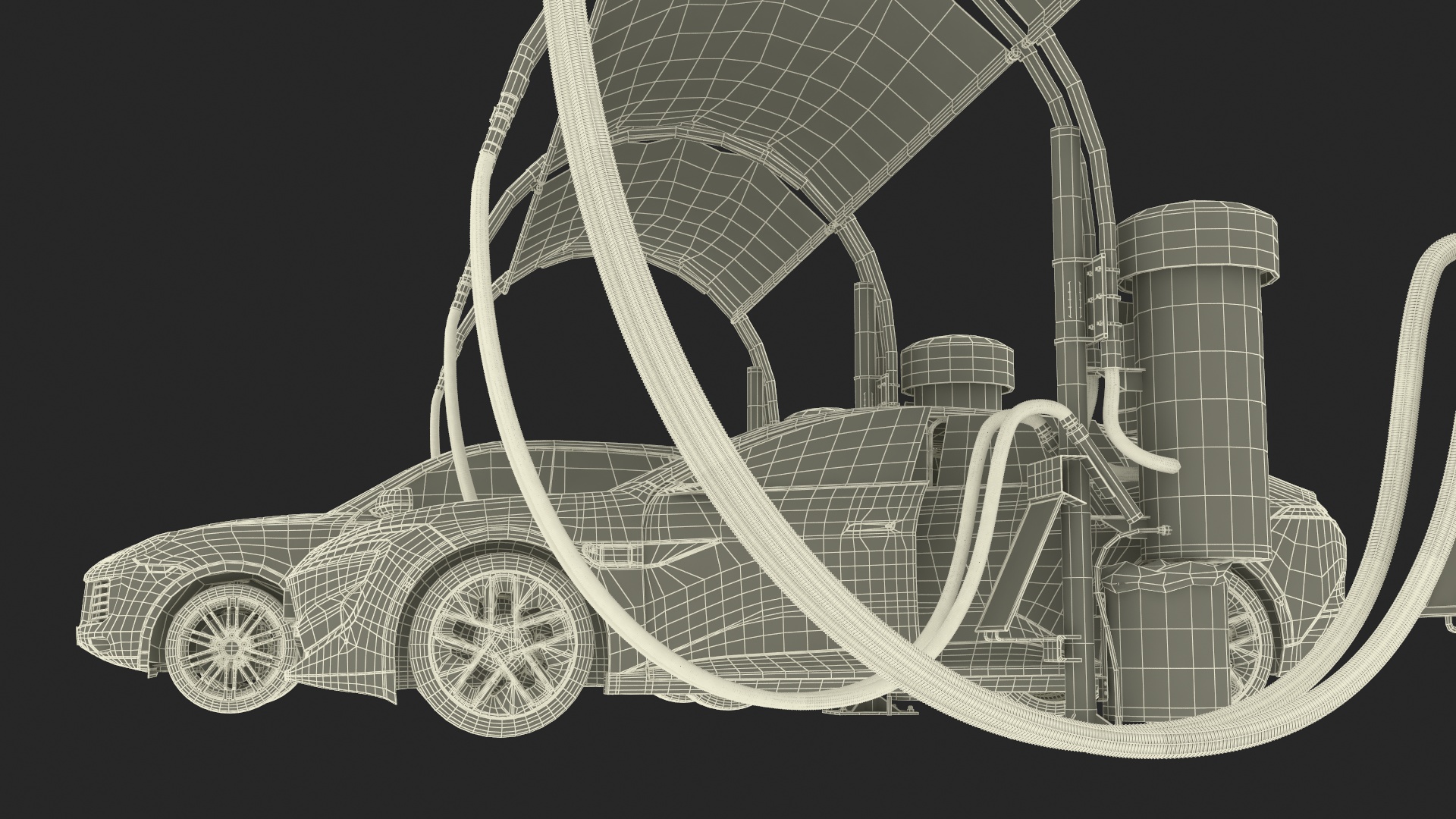 Luxury Vehicles on Car Wash with Vacuum Cleaner 3D