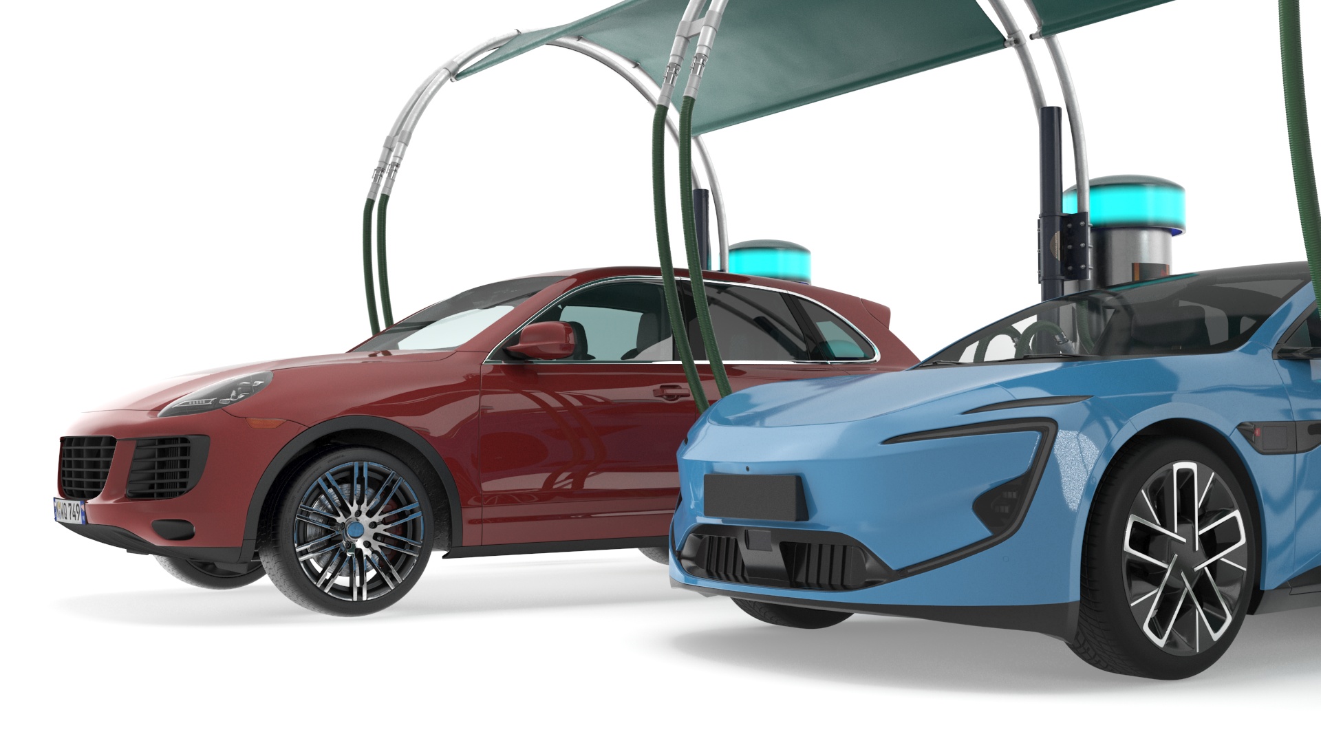 Luxury Vehicles on Car Wash with Vacuum Cleaner 3D
