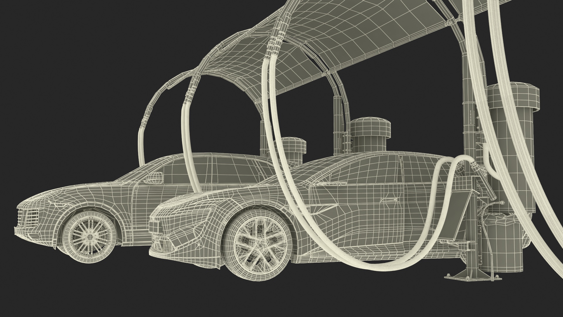 Luxury Vehicles on Car Wash with Vacuum Cleaner 3D