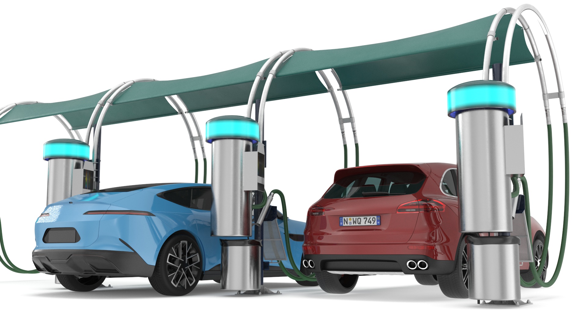 Luxury Vehicles on Car Wash with Vacuum Cleaner 3D