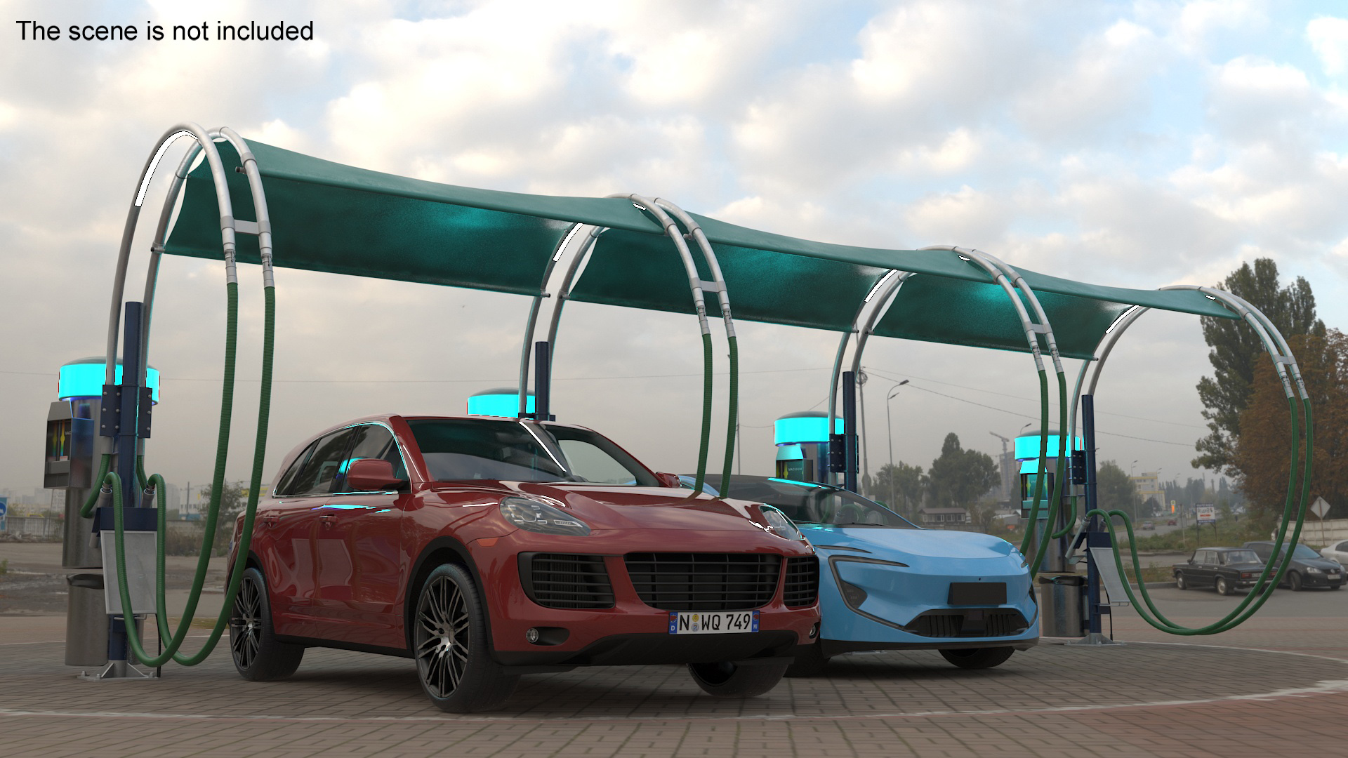 Luxury Vehicles on Car Wash with Vacuum Cleaner 3D