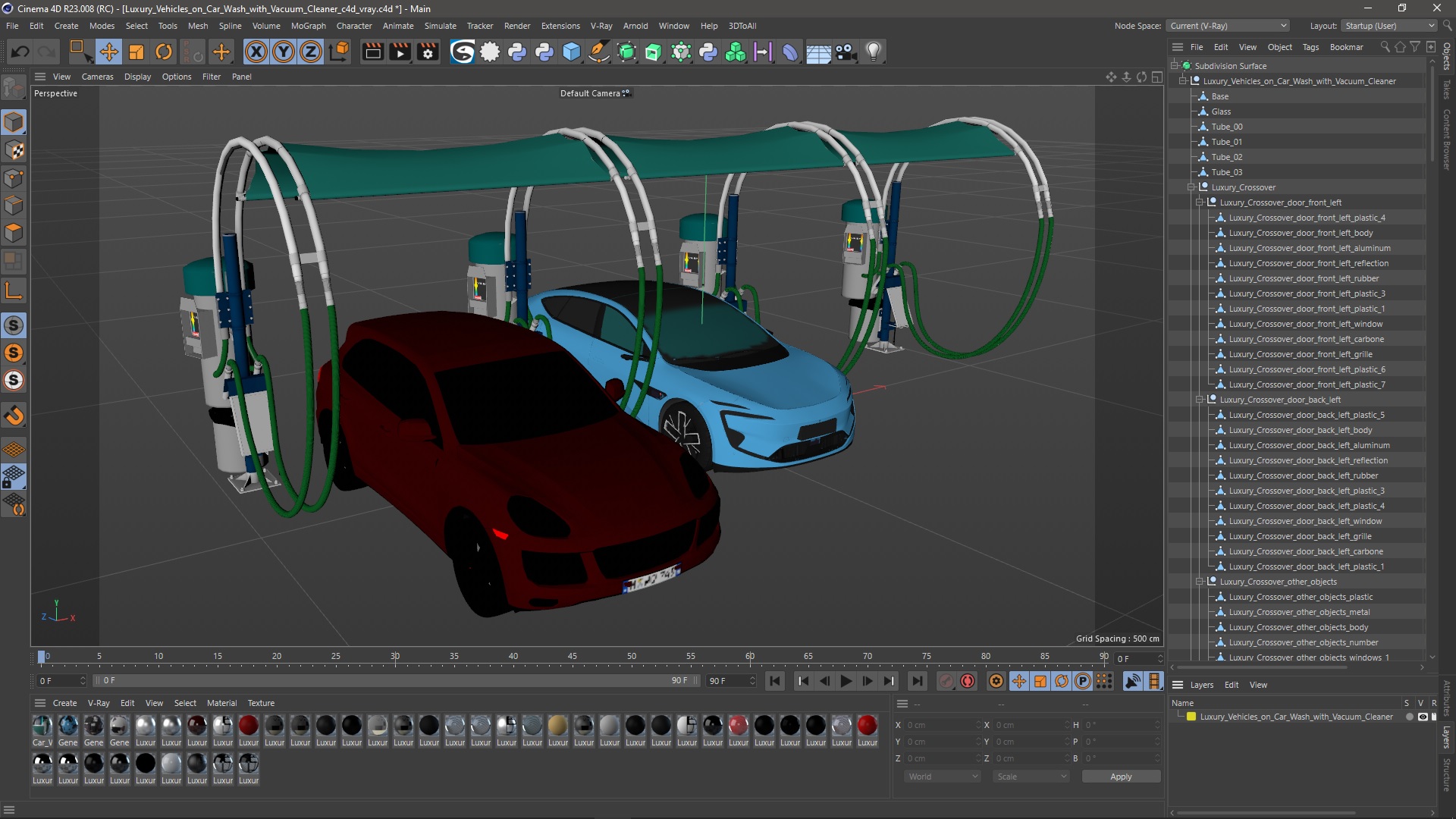 Luxury Vehicles on Car Wash with Vacuum Cleaner 3D