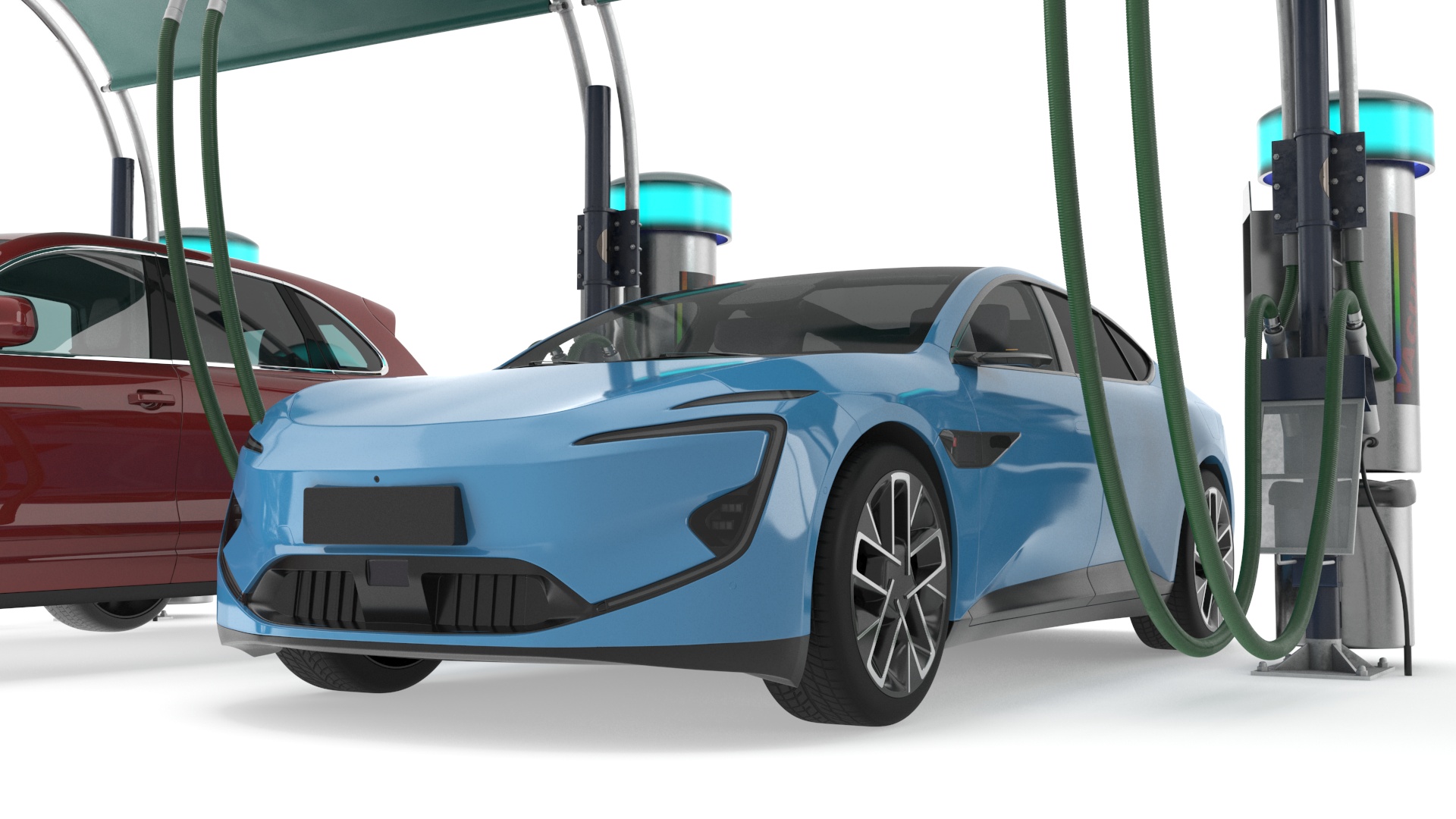 Luxury Vehicles on Car Wash with Vacuum Cleaner 3D