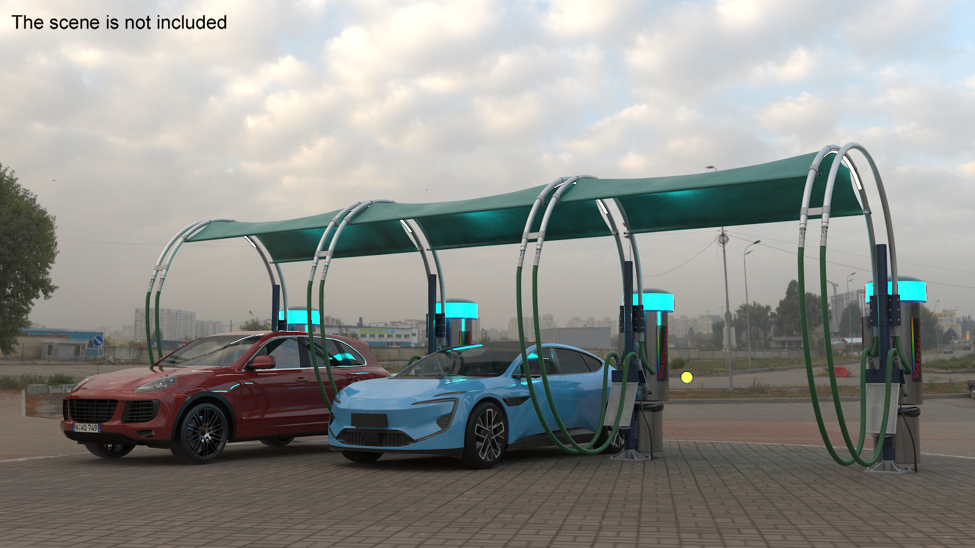 Luxury Vehicles on Car Wash with Vacuum Cleaner 3D