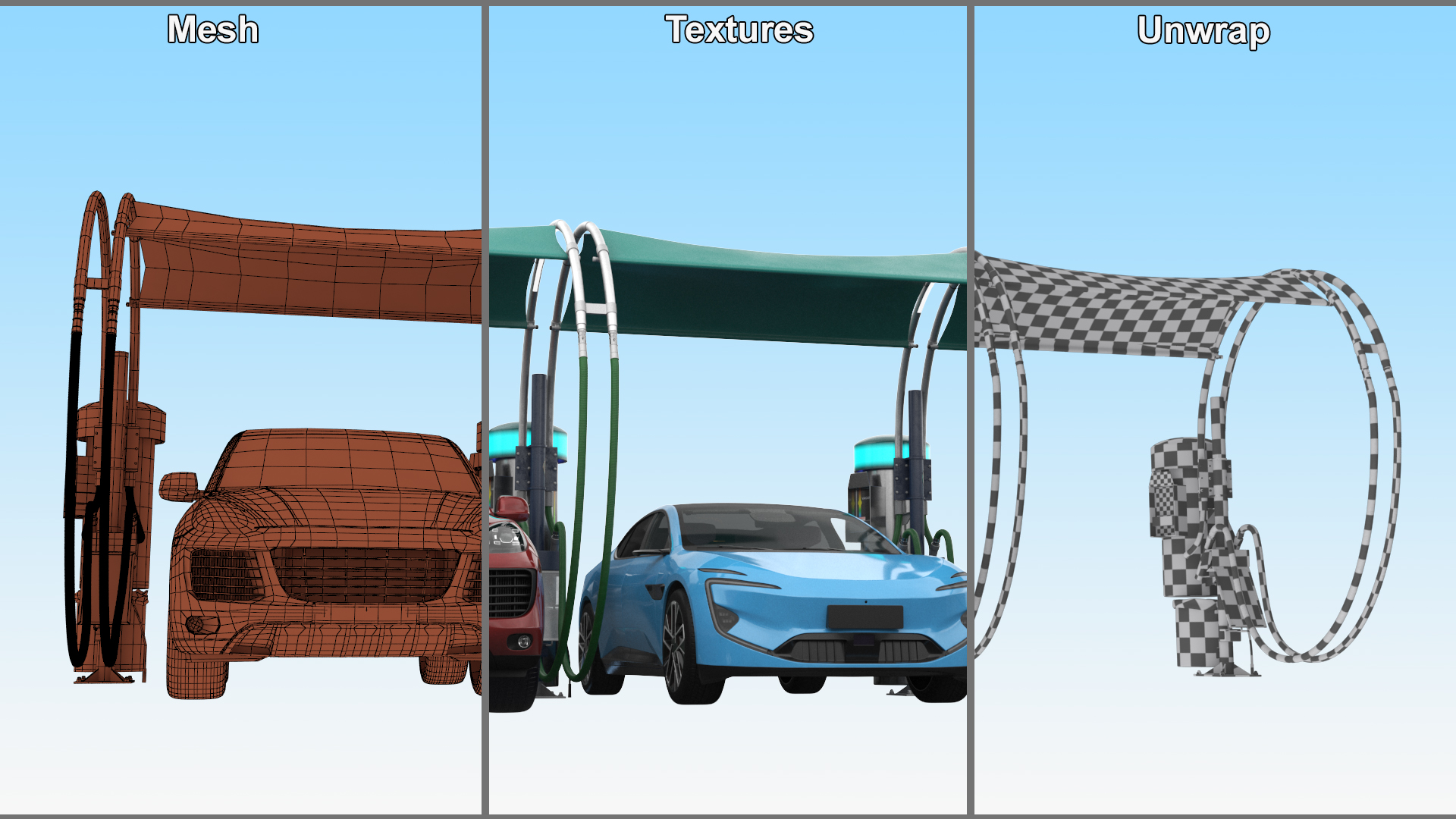 Luxury Vehicles on Car Wash with Vacuum Cleaner 3D