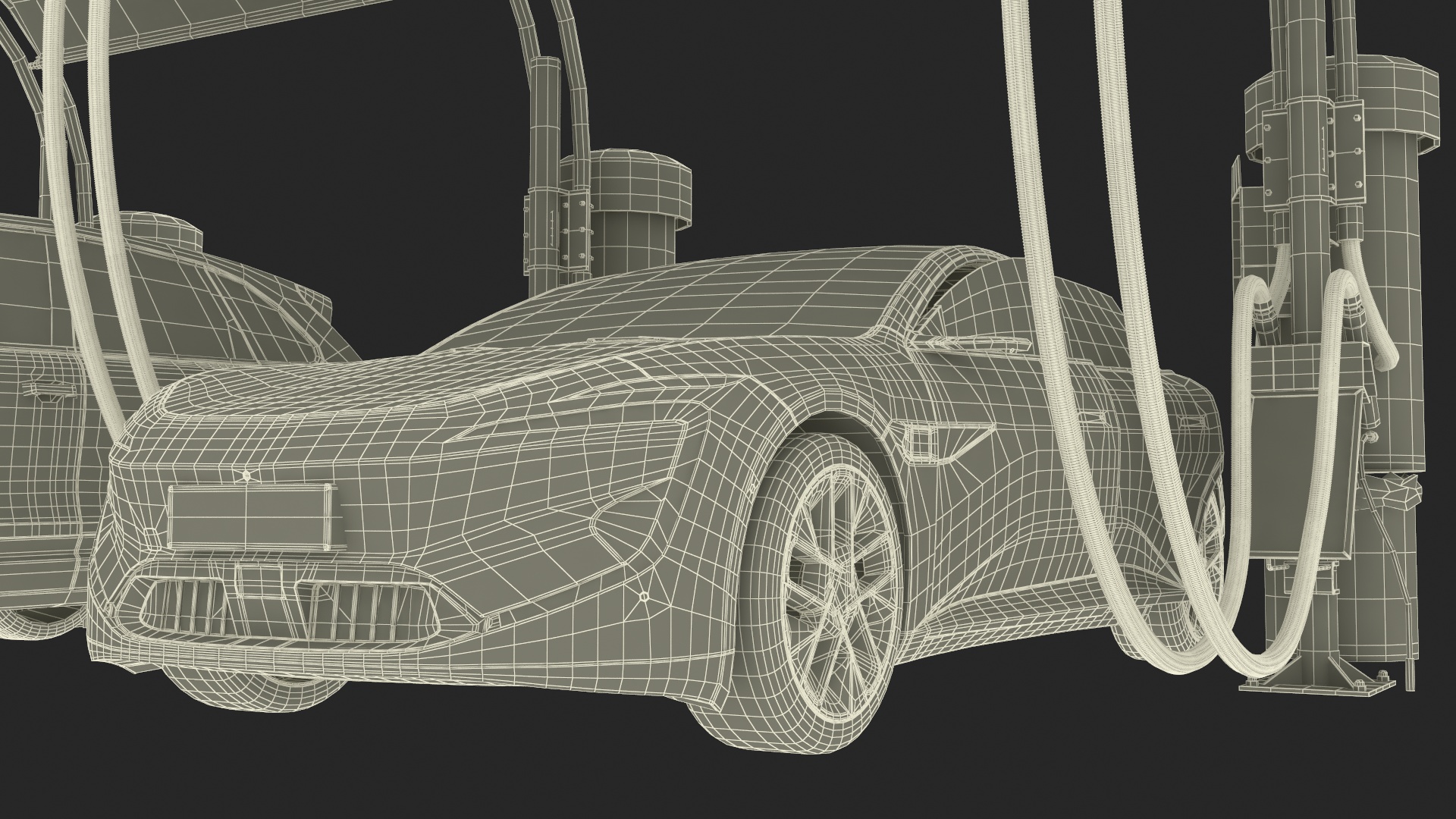 Luxury Vehicles on Car Wash with Vacuum Cleaner 3D