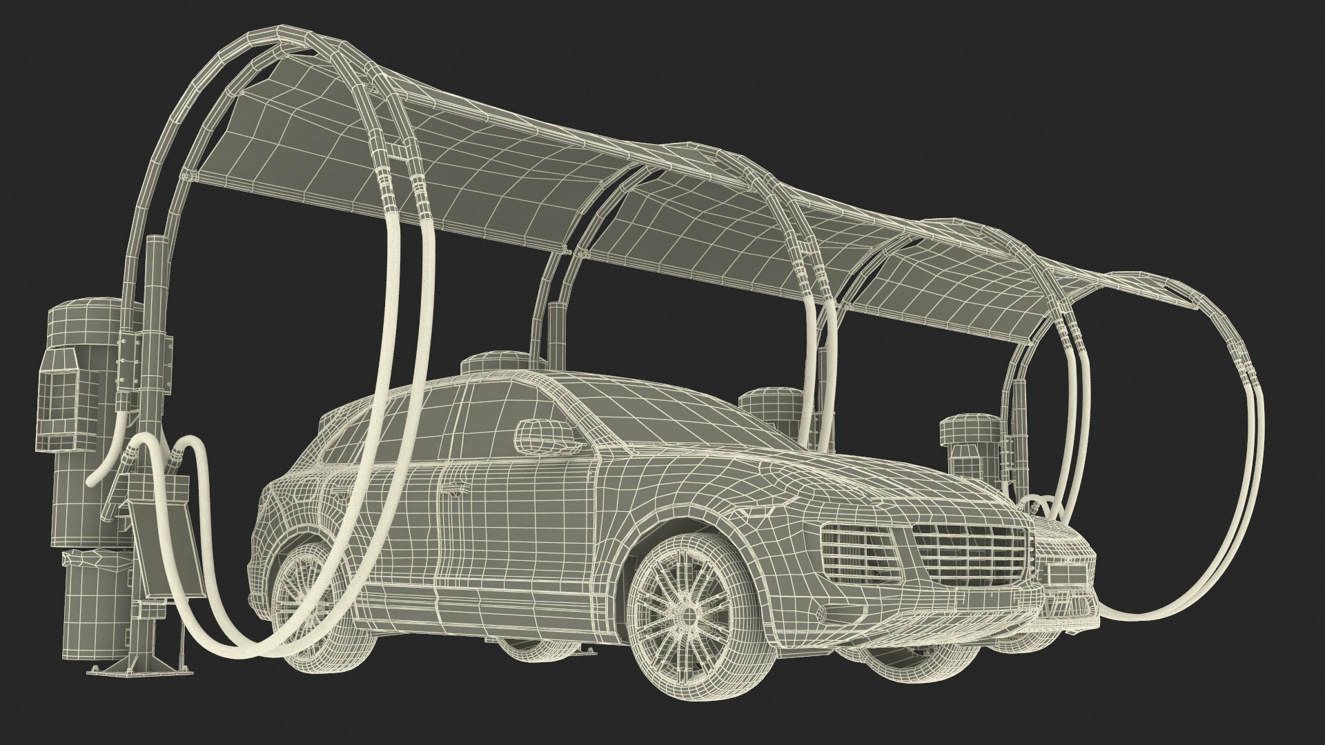 Luxury Vehicles on Car Wash with Vacuum Cleaner 3D
