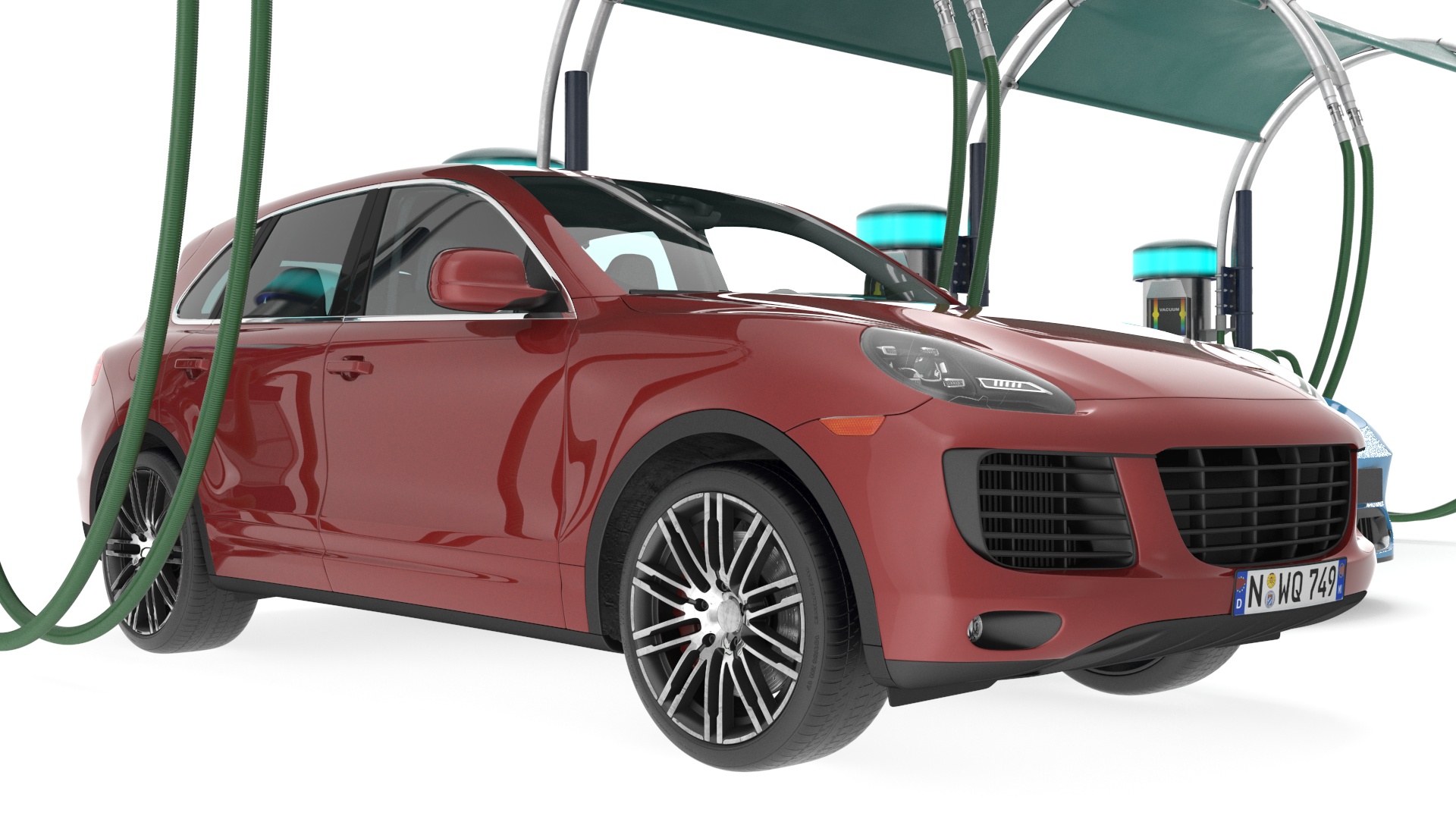 Luxury Vehicles on Car Wash with Vacuum Cleaner 3D