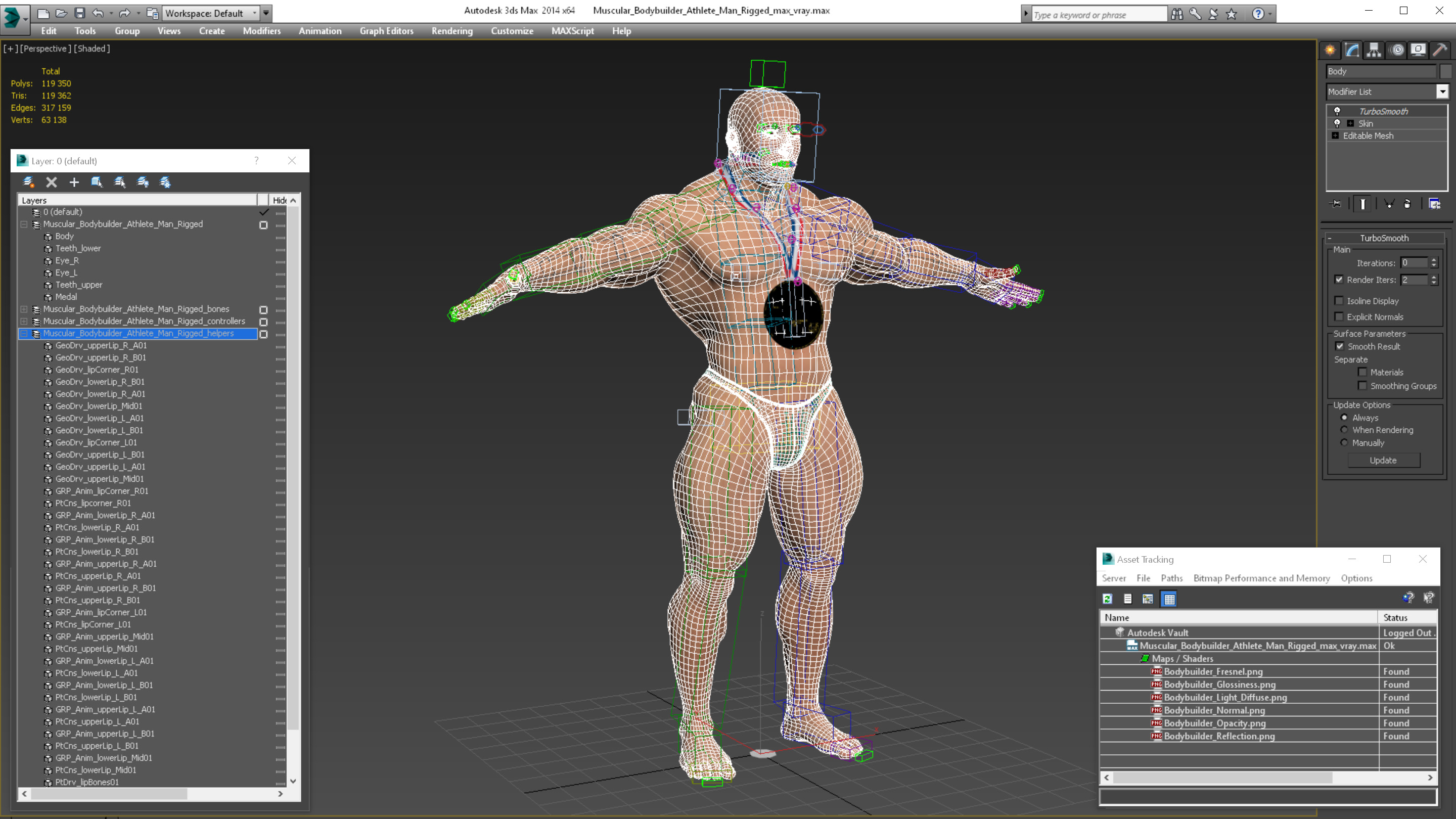3D Muscular Bodybuilder Athlete Man Rigged for Cinema 4D model