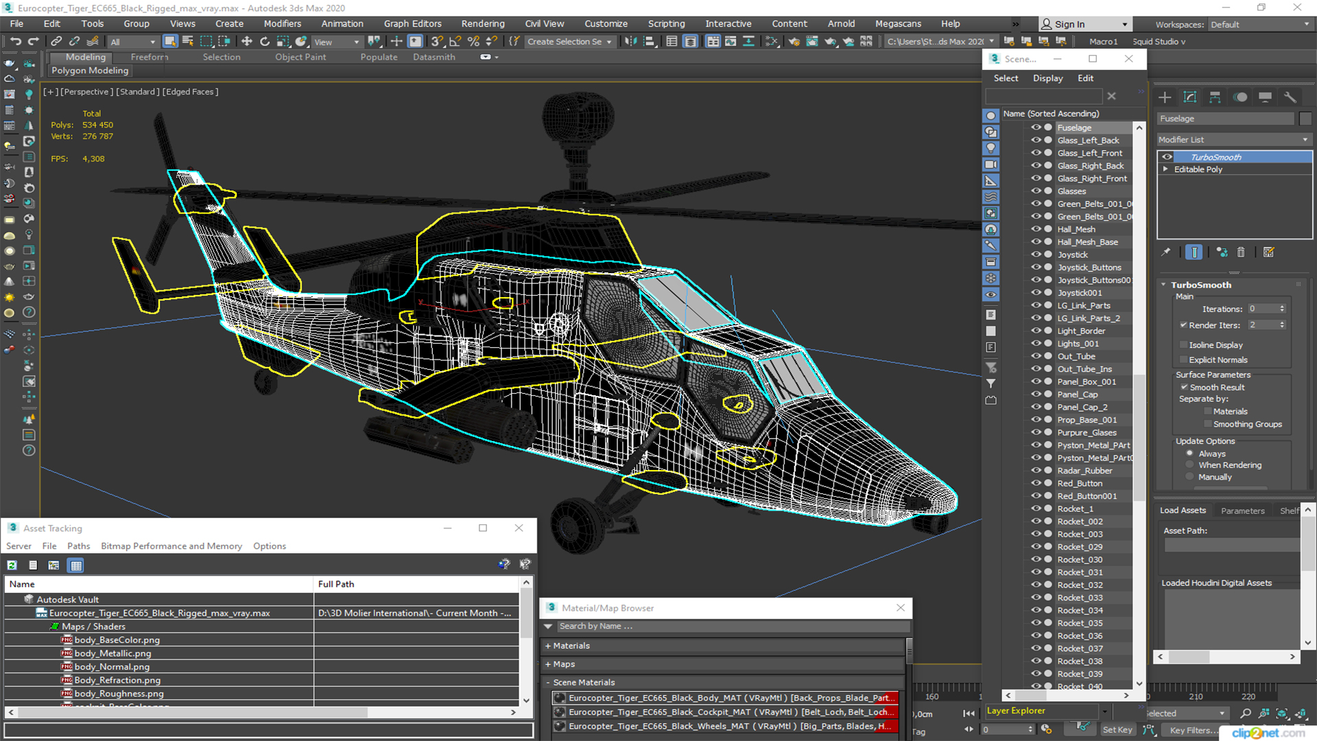 Eurocopter Tiger EC665 Black Rigged for Maya 3D model