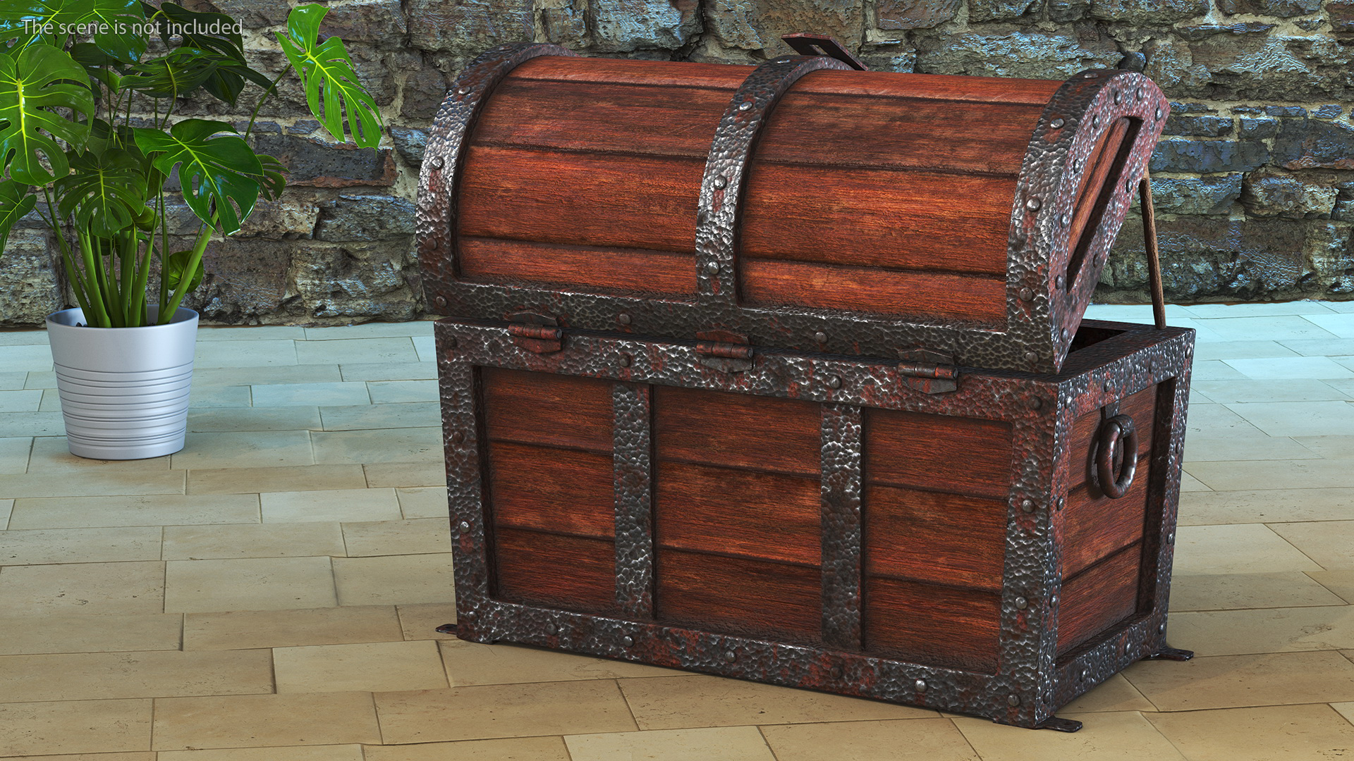 3D Ancient Wooden Chest Empty