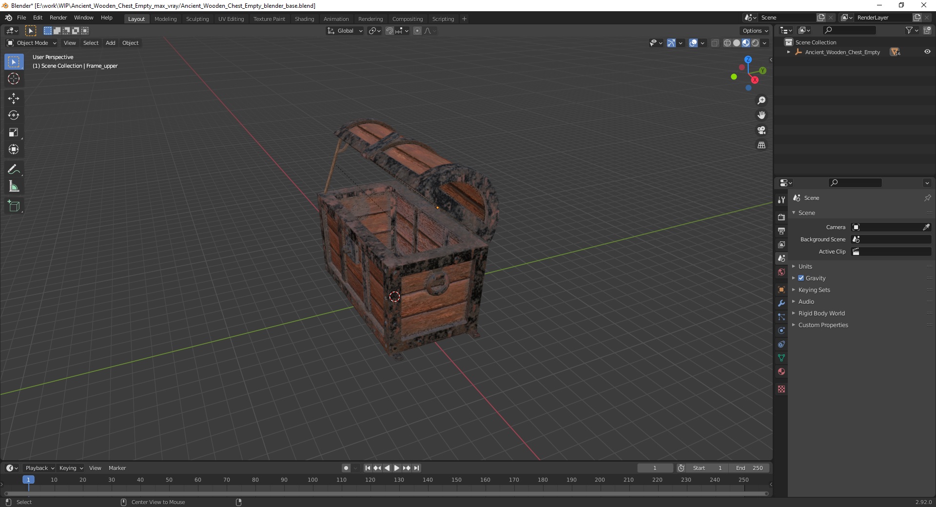 3D Ancient Wooden Chest Empty