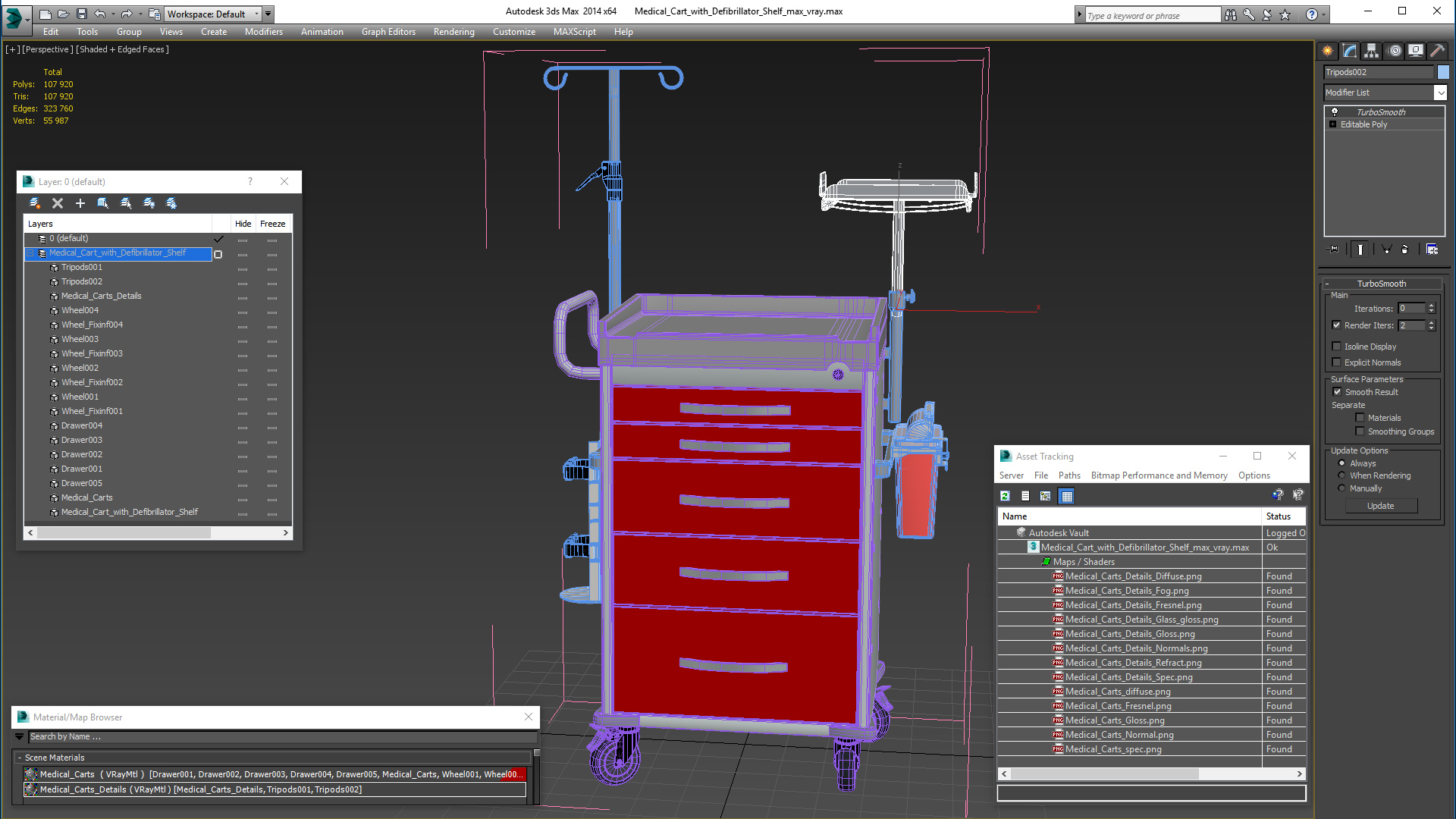 Medical Cart with Defibrillator Shelf 3D