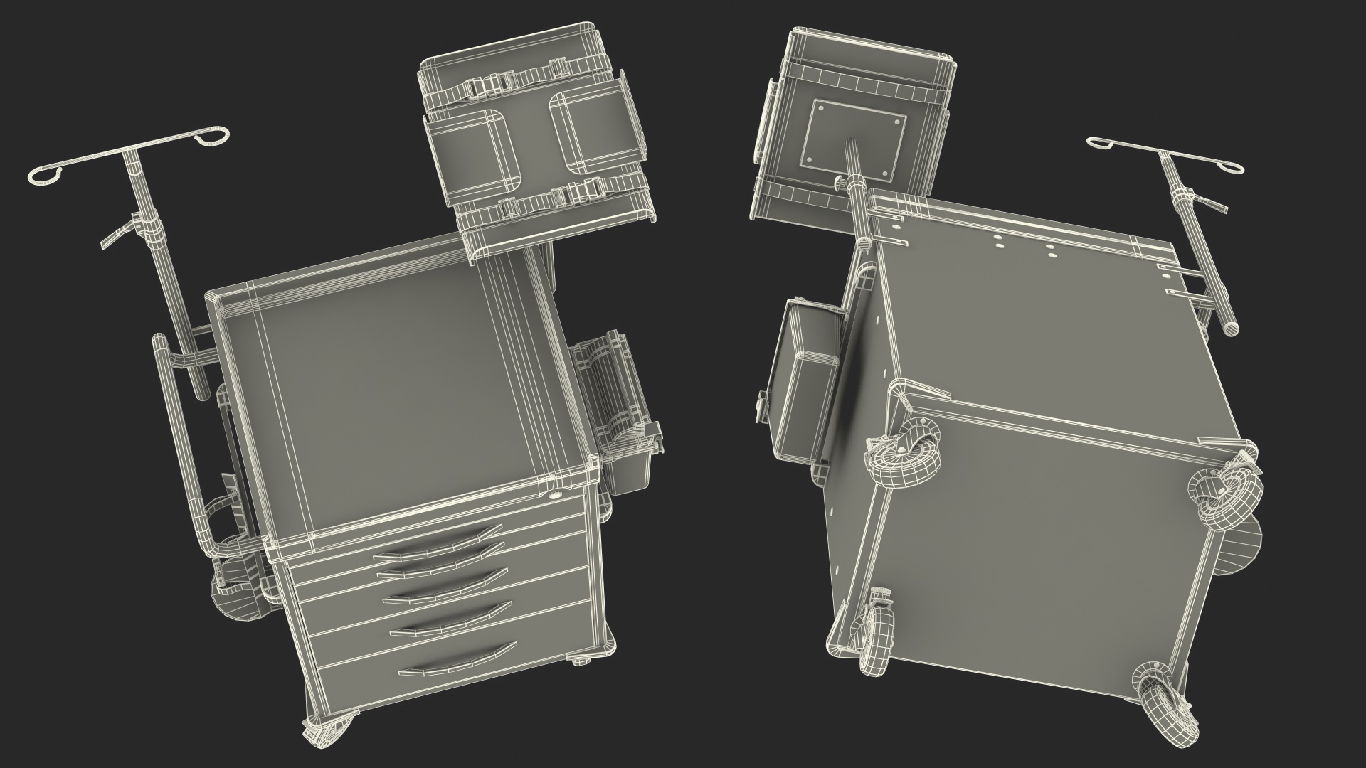 Medical Cart with Defibrillator Shelf 3D