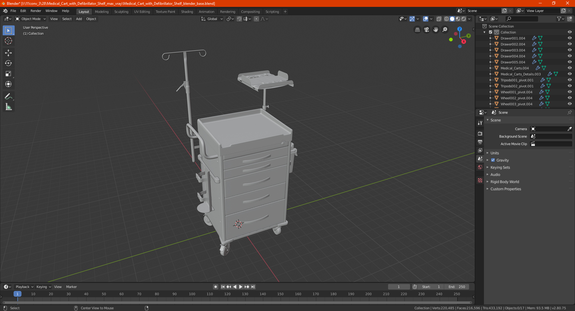 Medical Cart with Defibrillator Shelf 3D