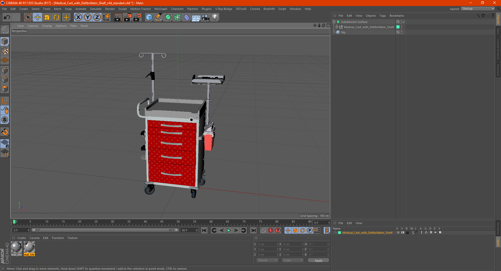 Medical Cart with Defibrillator Shelf 3D