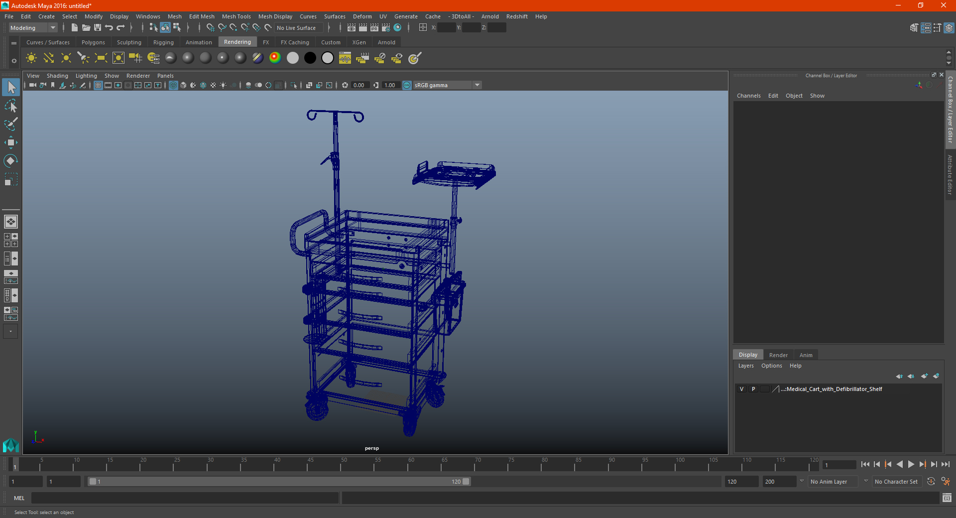 Medical Cart with Defibrillator Shelf 3D