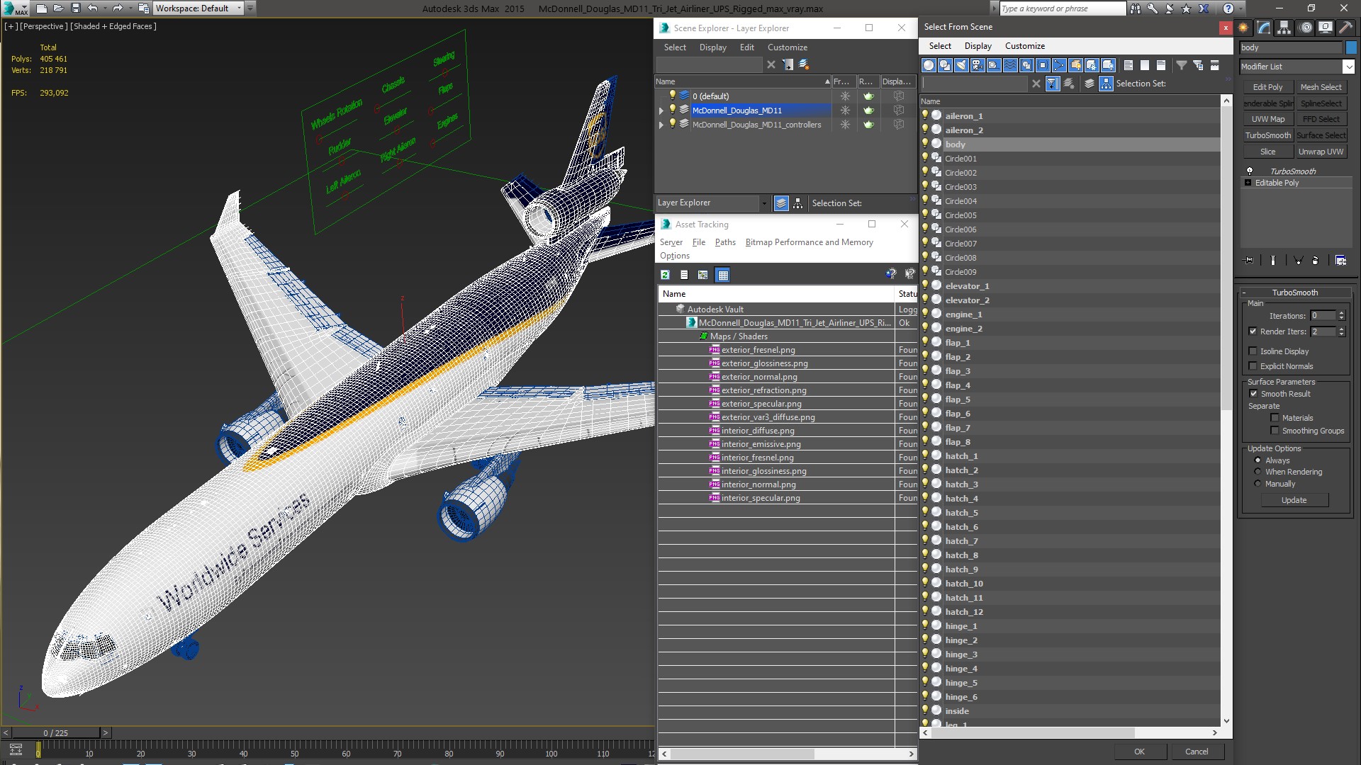 3D model McDonnell Douglas MD11 Tri Jet Airliner UPS Rigged