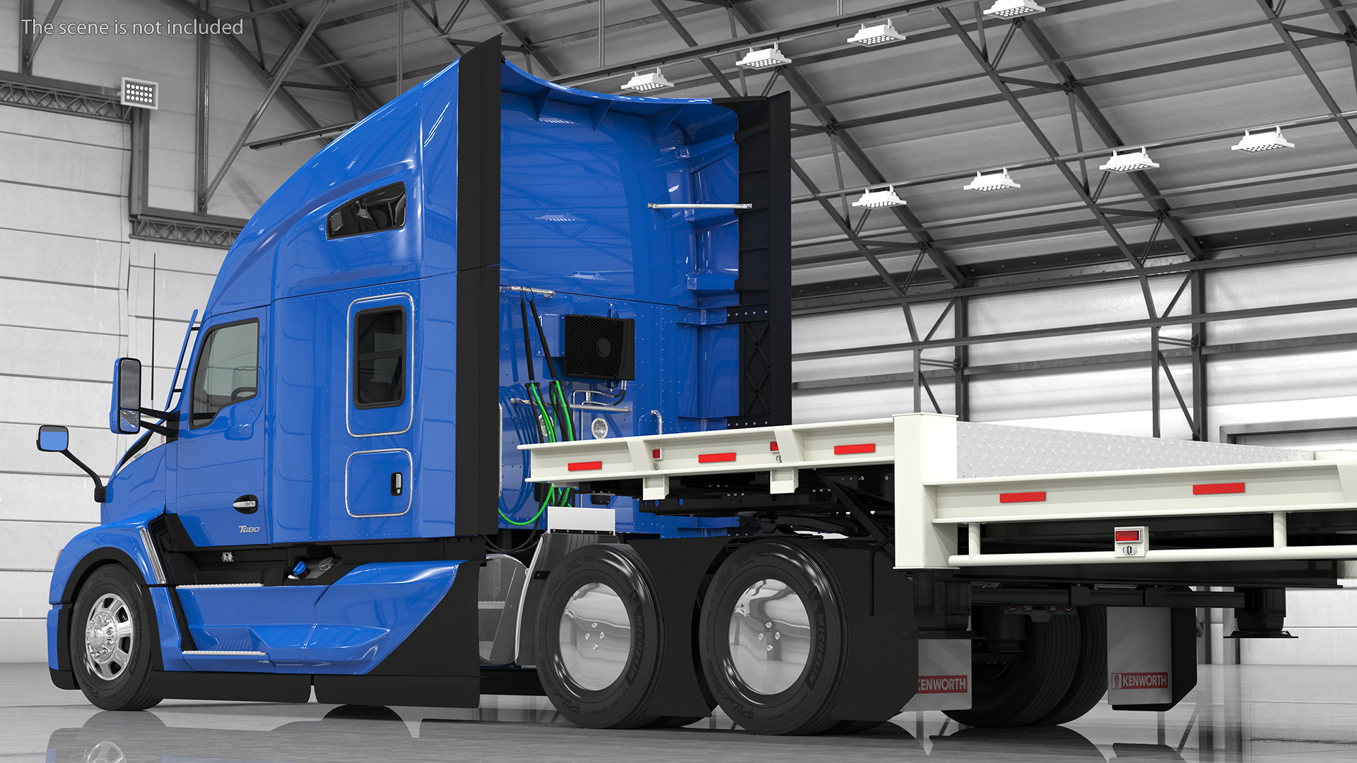 3D Kenworth Truck with Single Drop Tri Axle Extendable Trailer Rigged