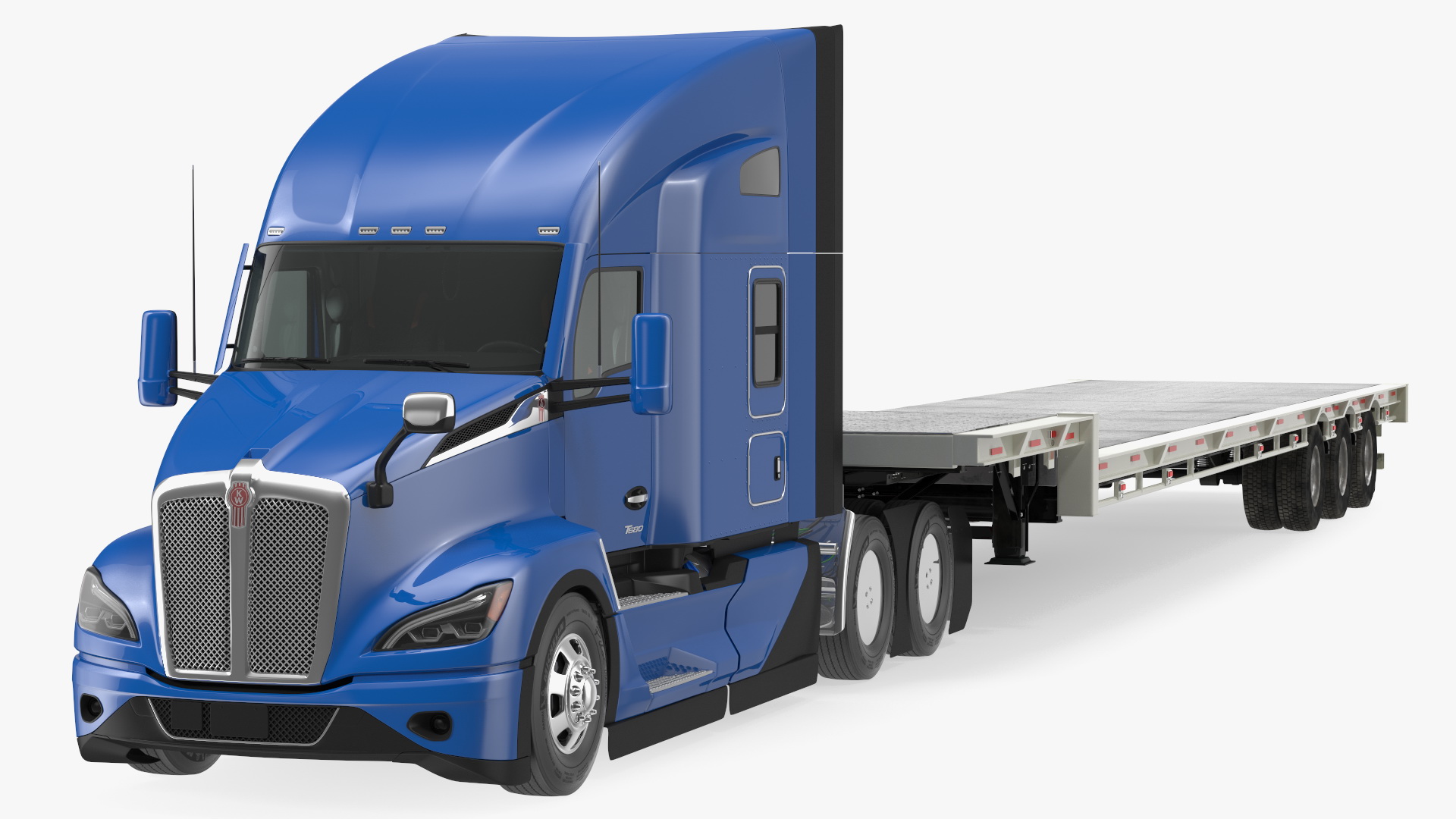 3D Kenworth Truck with Single Drop Tri Axle Extendable Trailer Rigged