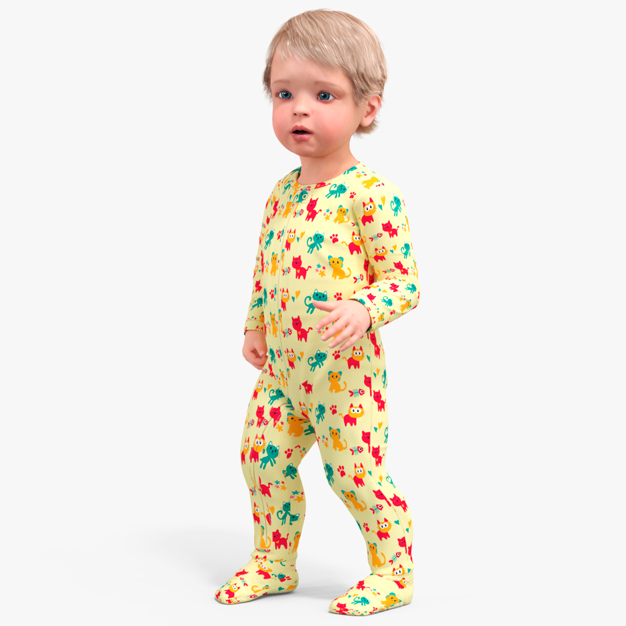 3D Toddler Aged 1 Year in Pajamas Rigged for Maya
