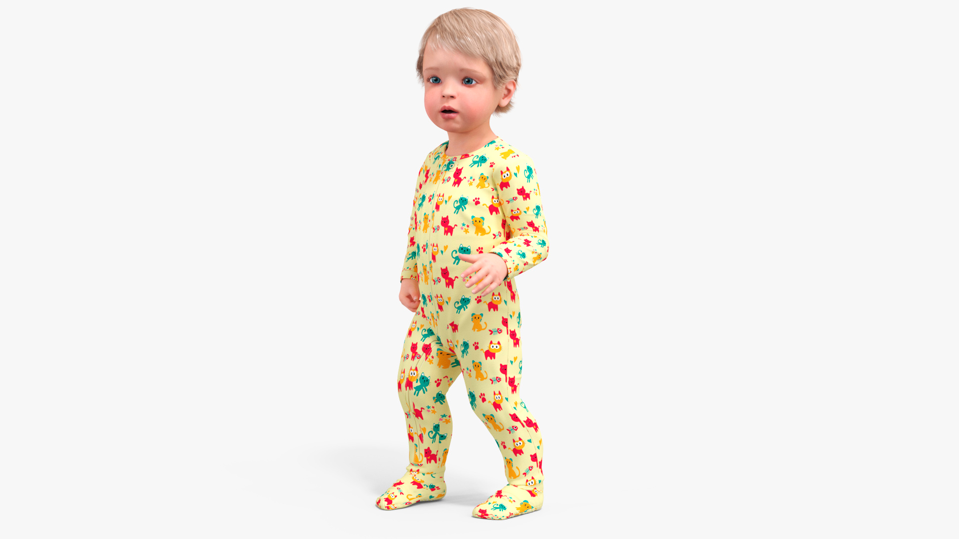 3D Toddler Aged 1 Year in Pajamas Rigged for Maya
