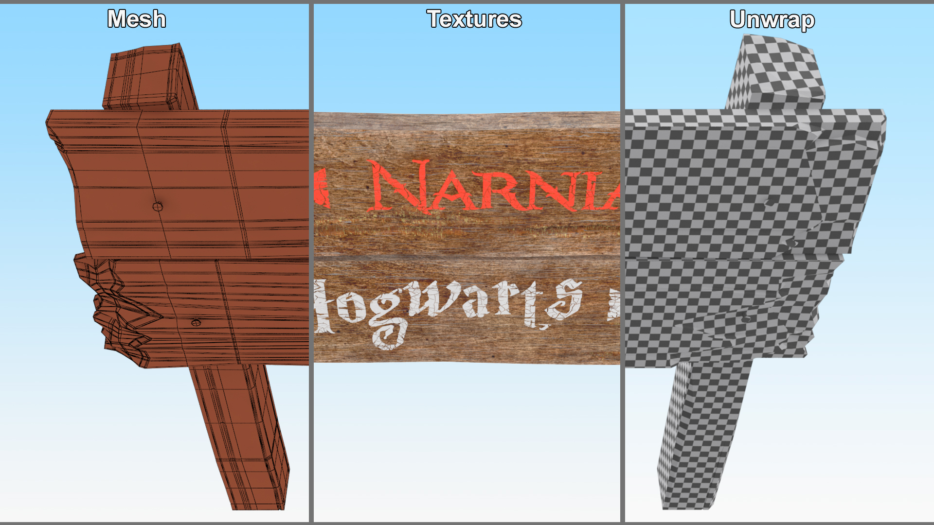 3D Old Wooden Road Sign Board
