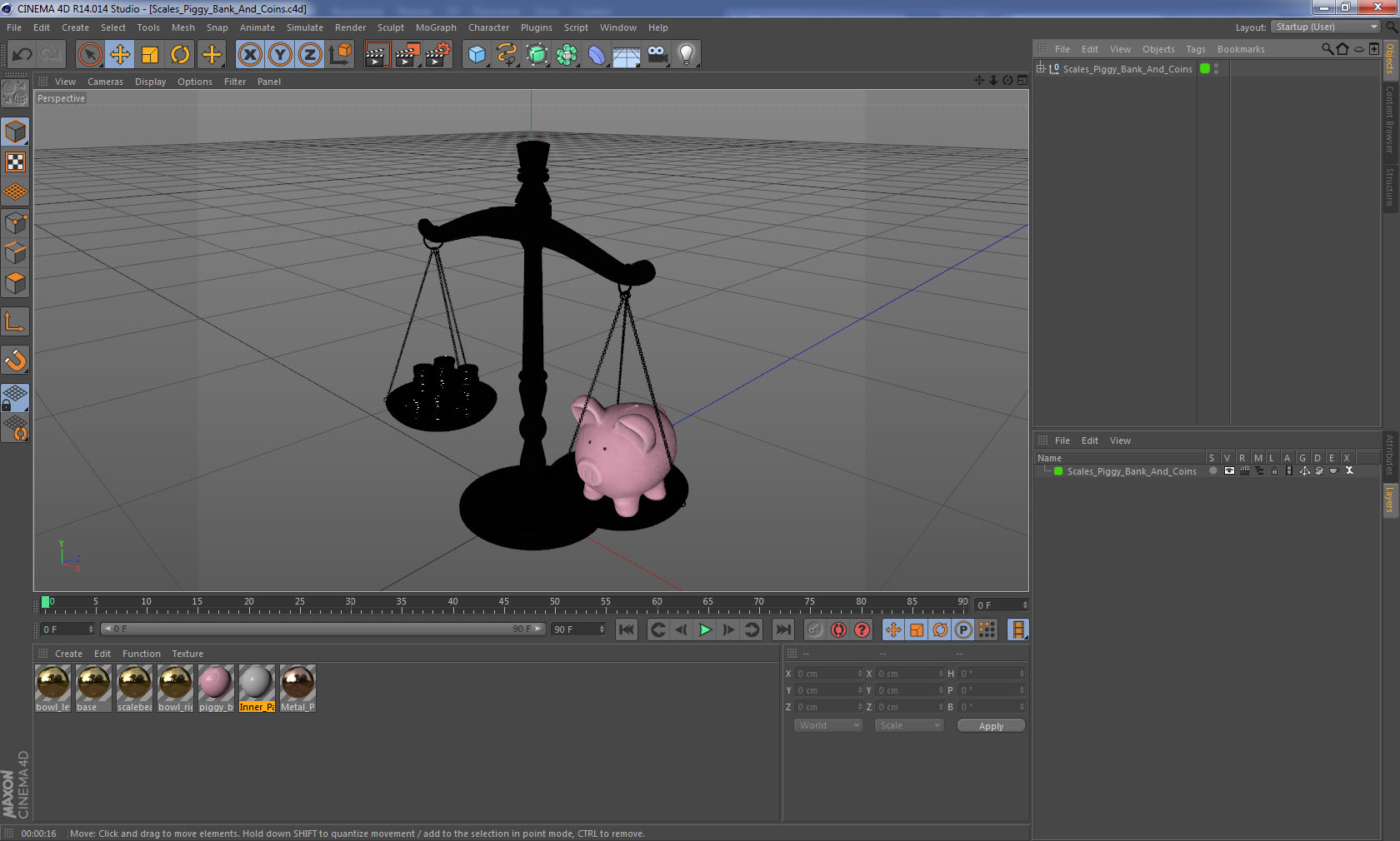 Scales Piggy Bank And Coins 3D