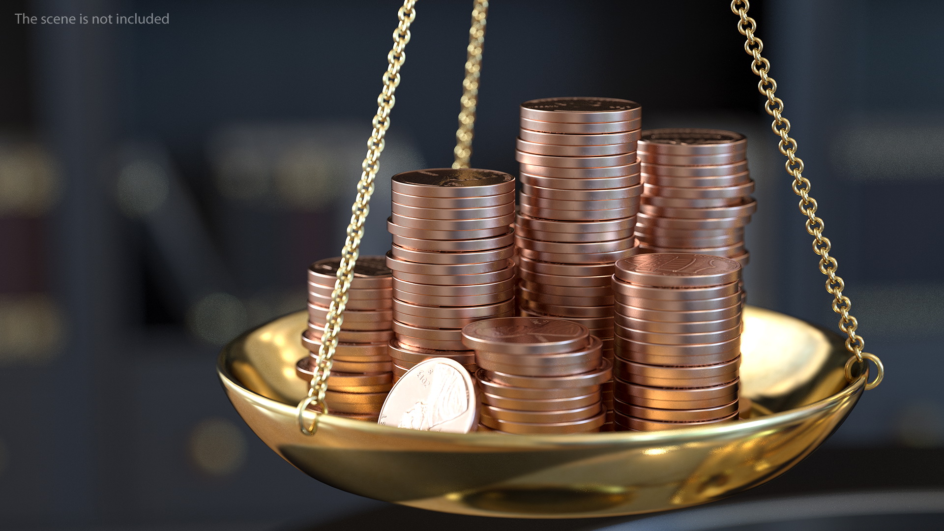Scales Piggy Bank And Coins 3D
