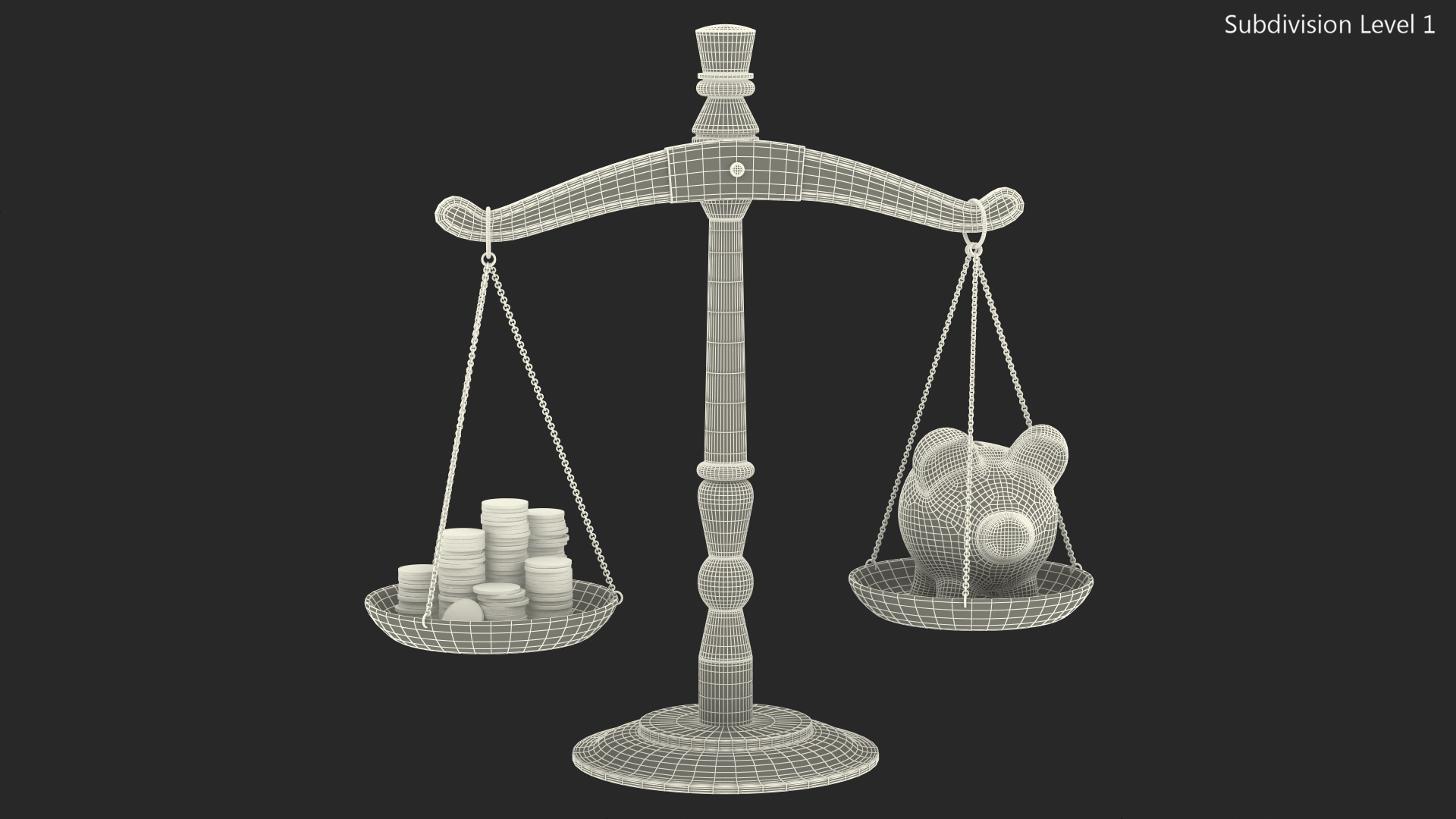 Scales Piggy Bank And Coins 3D