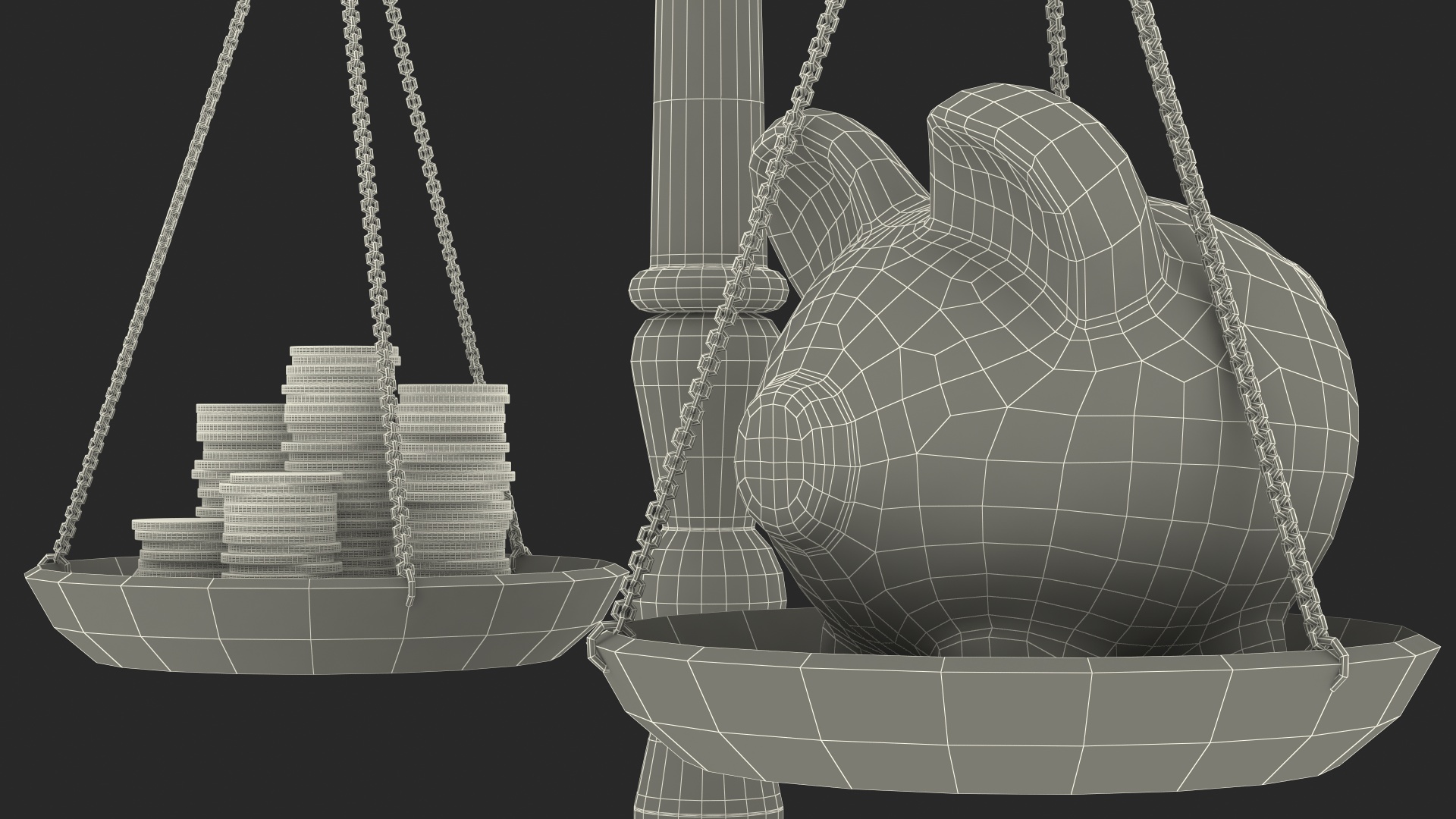 Scales Piggy Bank And Coins 3D