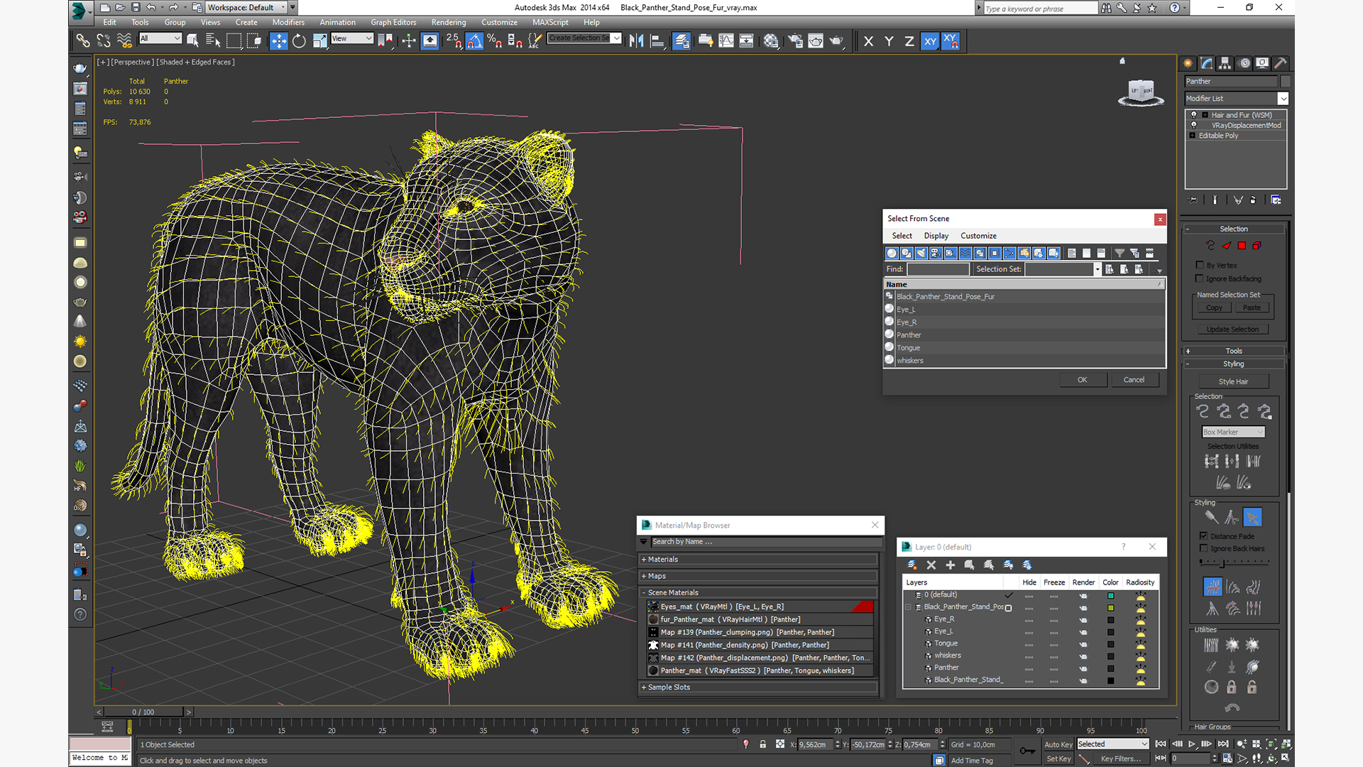 3D Black Panther Stand Pose Fur model