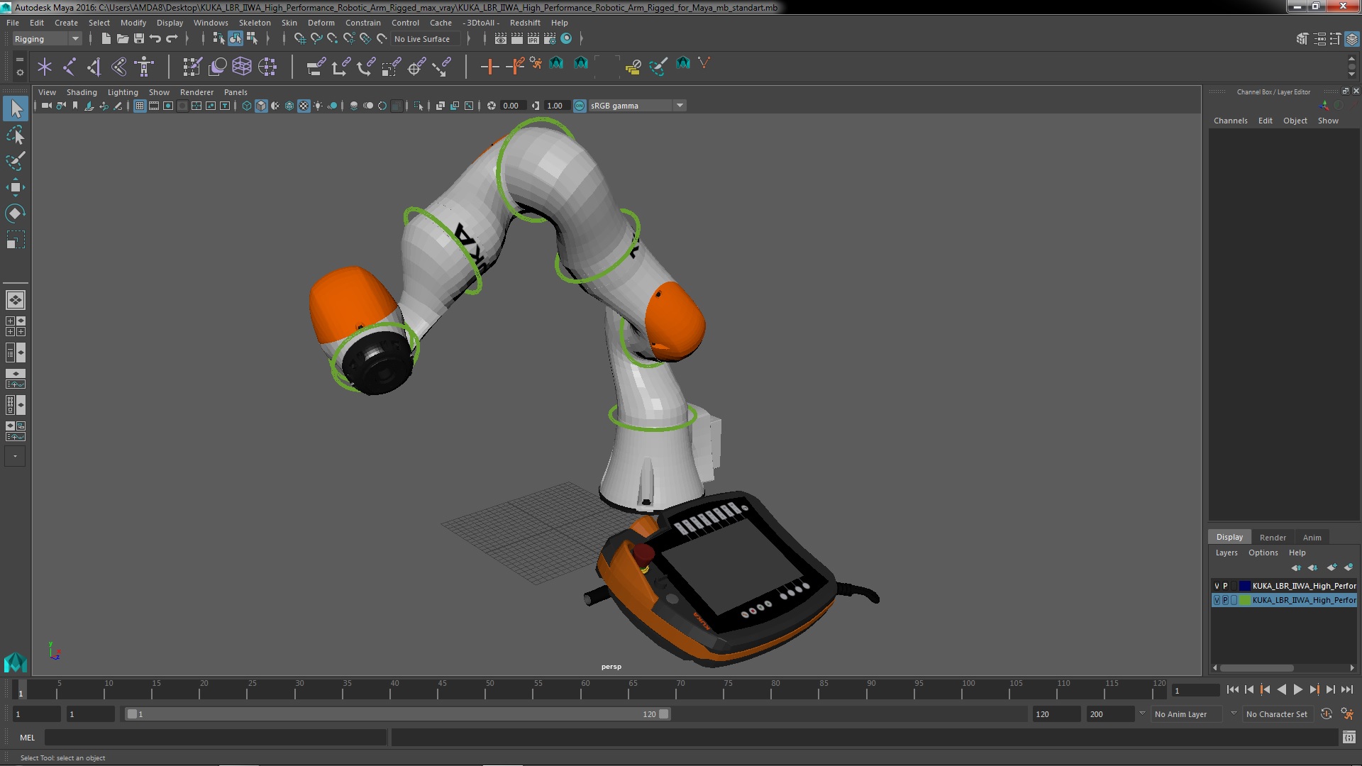 3D KUKA LBR IIWA High Performance Robotic Arm Rigged for Maya model