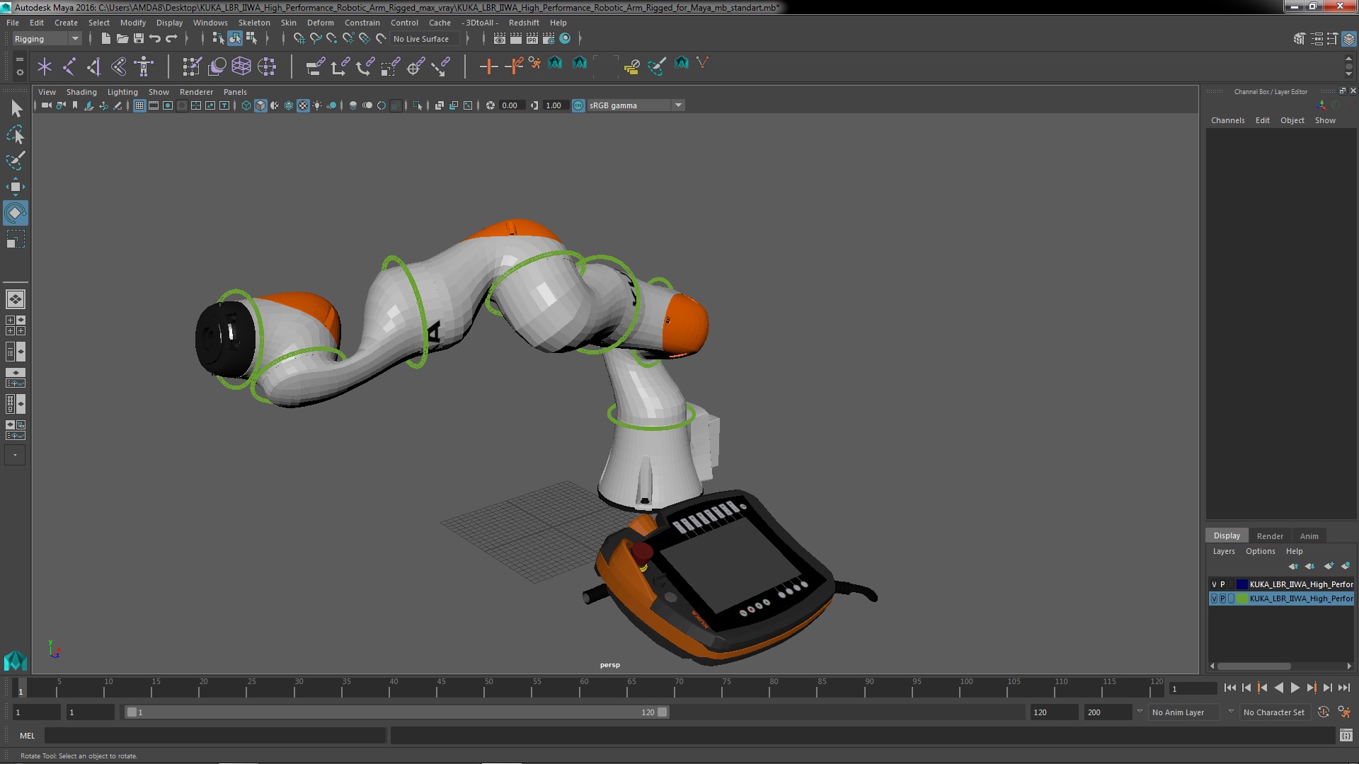 3D KUKA LBR IIWA High Performance Robotic Arm Rigged for Maya model