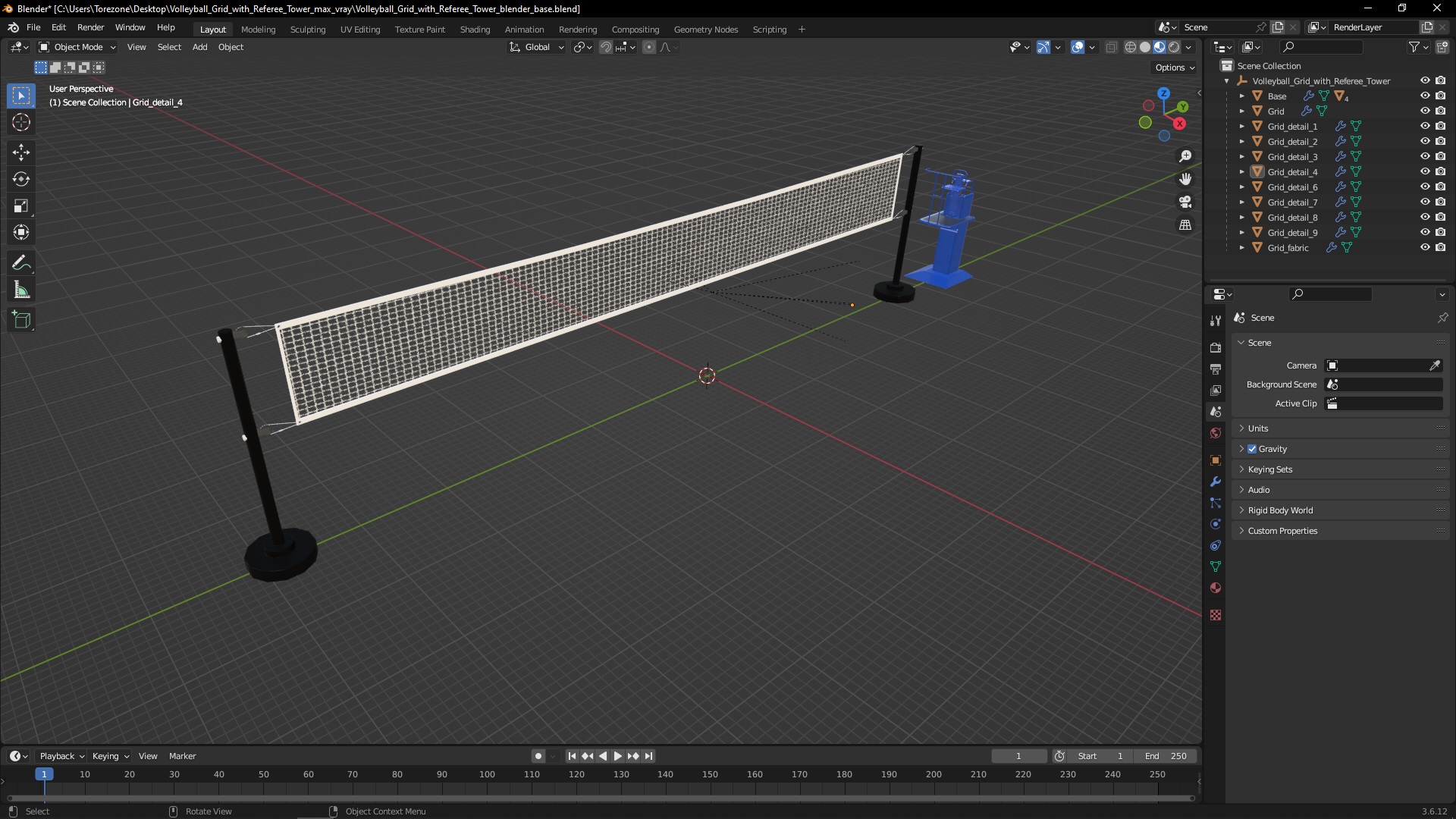 Volleyball Grid with Referee Tower 3D model