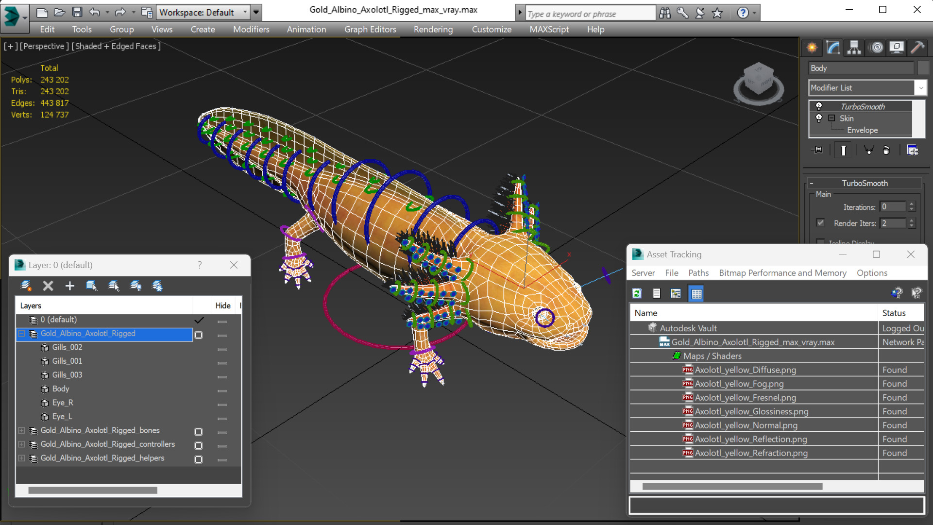 3D model Gold Albino Axolotl Rigged for Maya