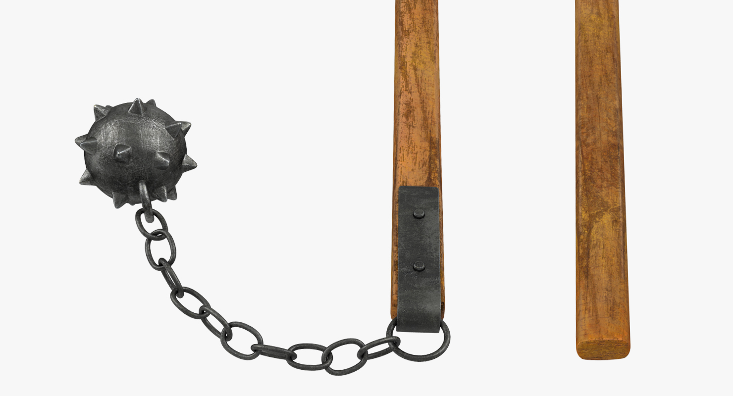 3D Vintage Flail Weapon Spiked Ball Chain Mace model