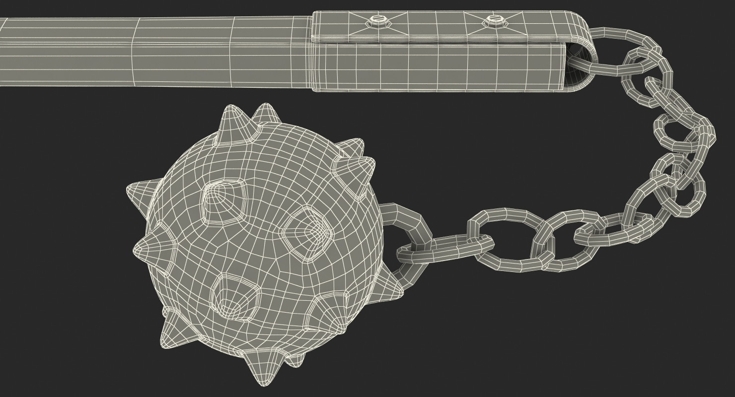 3D Vintage Flail Weapon Spiked Ball Chain Mace model