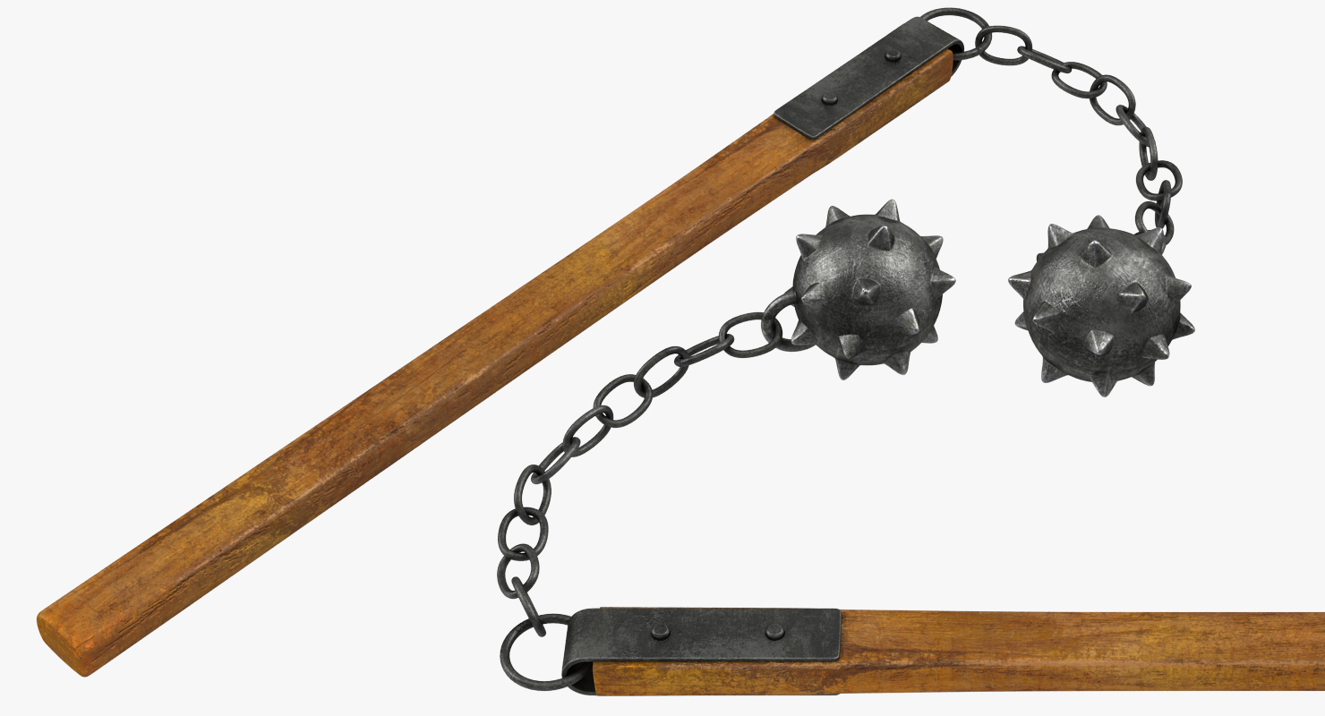 3D Vintage Flail Weapon Spiked Ball Chain Mace model