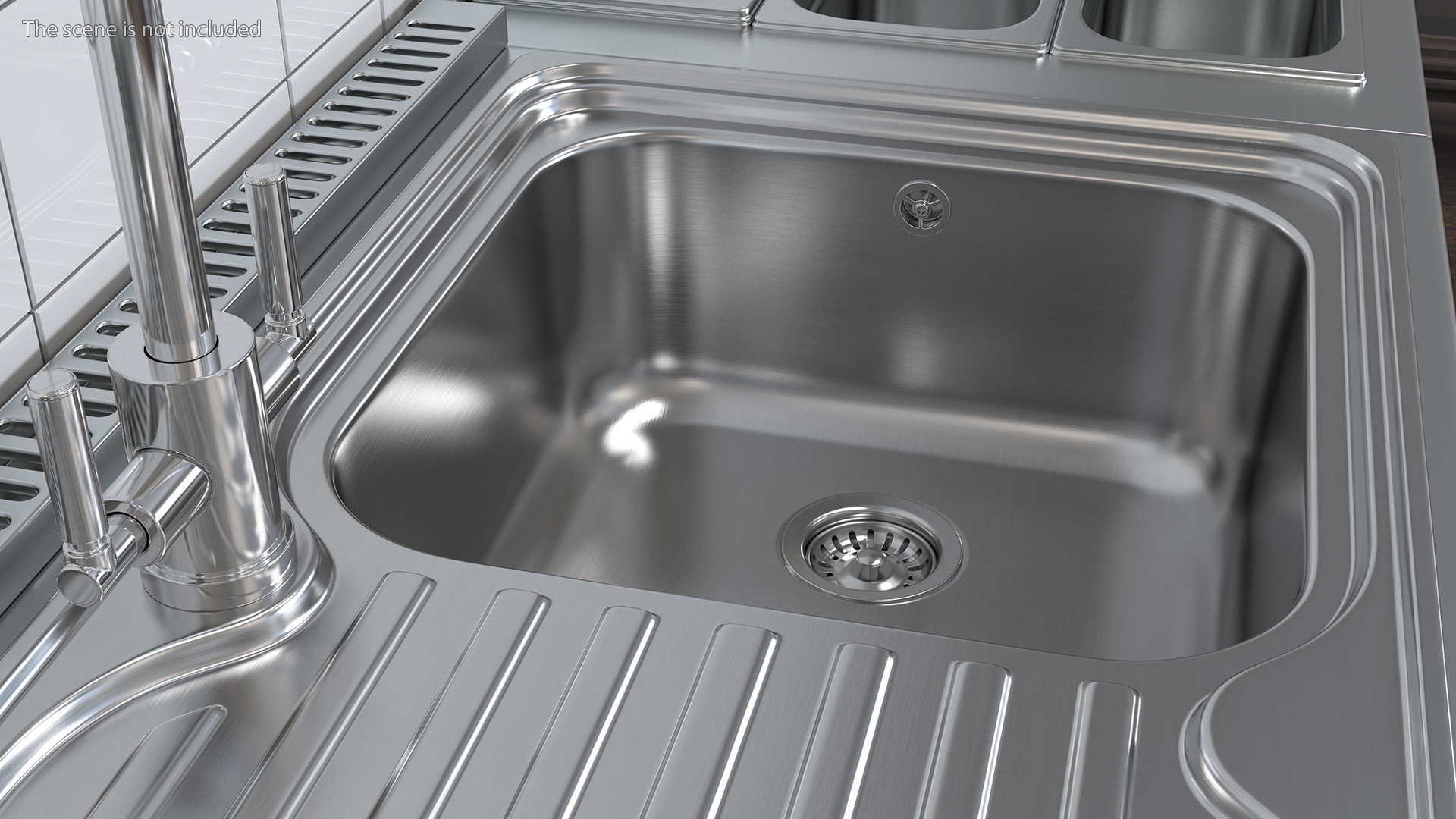 3D Single Bowl Kitchen Sink with Drainboard and Tap model