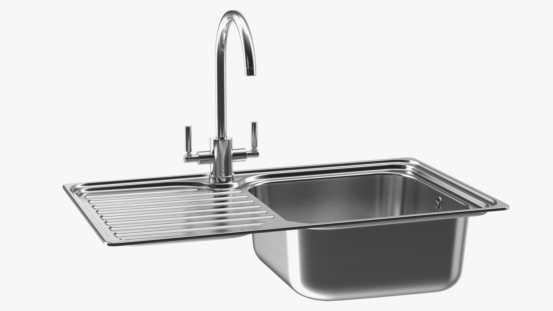 3D Single Bowl Kitchen Sink with Drainboard and Tap model