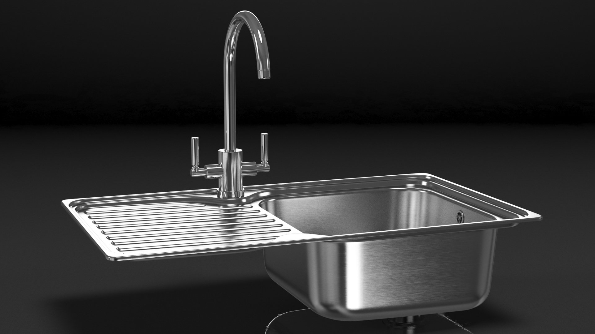 3D Single Bowl Kitchen Sink with Drainboard and Tap model
