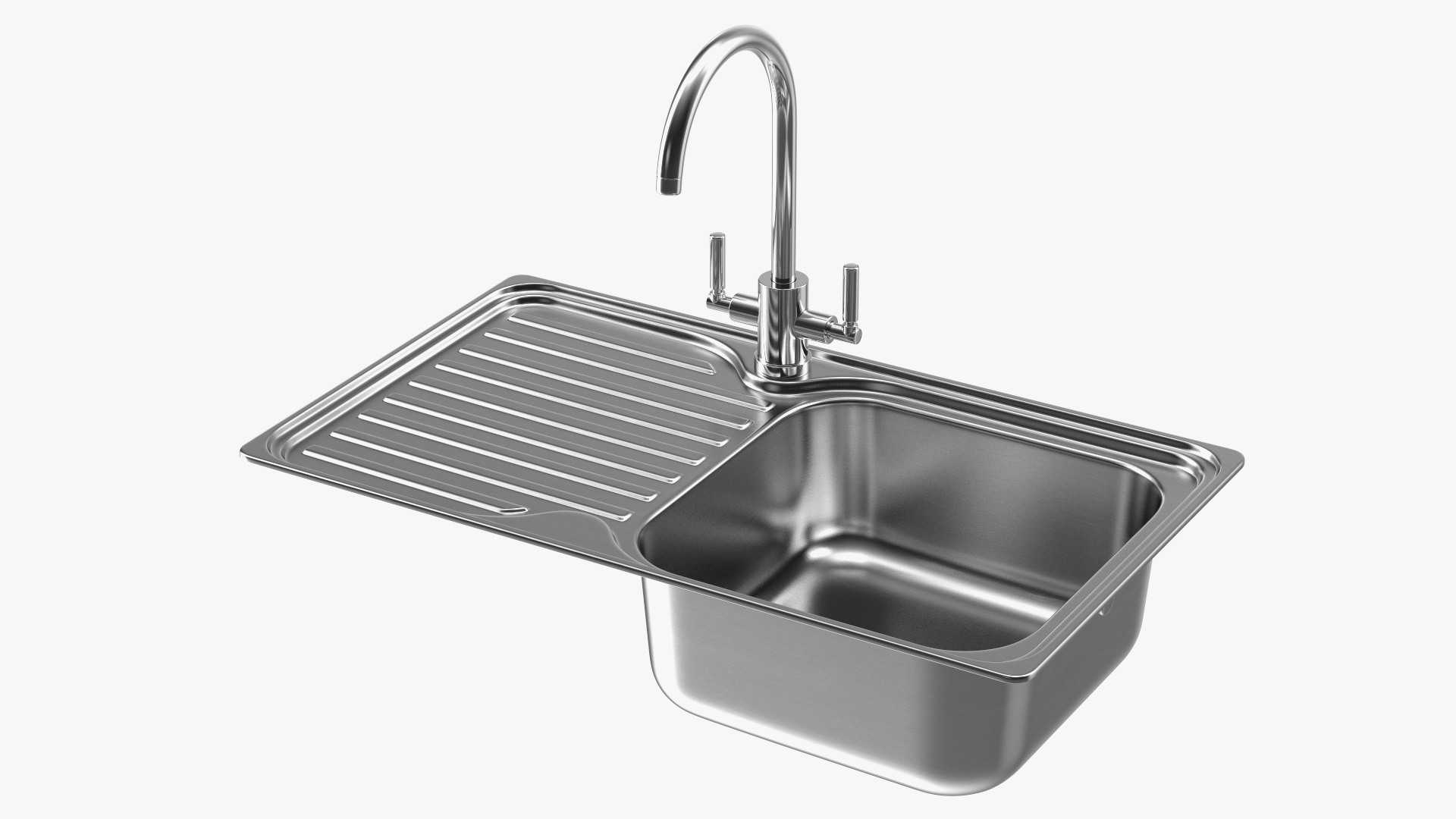 3D Single Bowl Kitchen Sink with Drainboard and Tap model