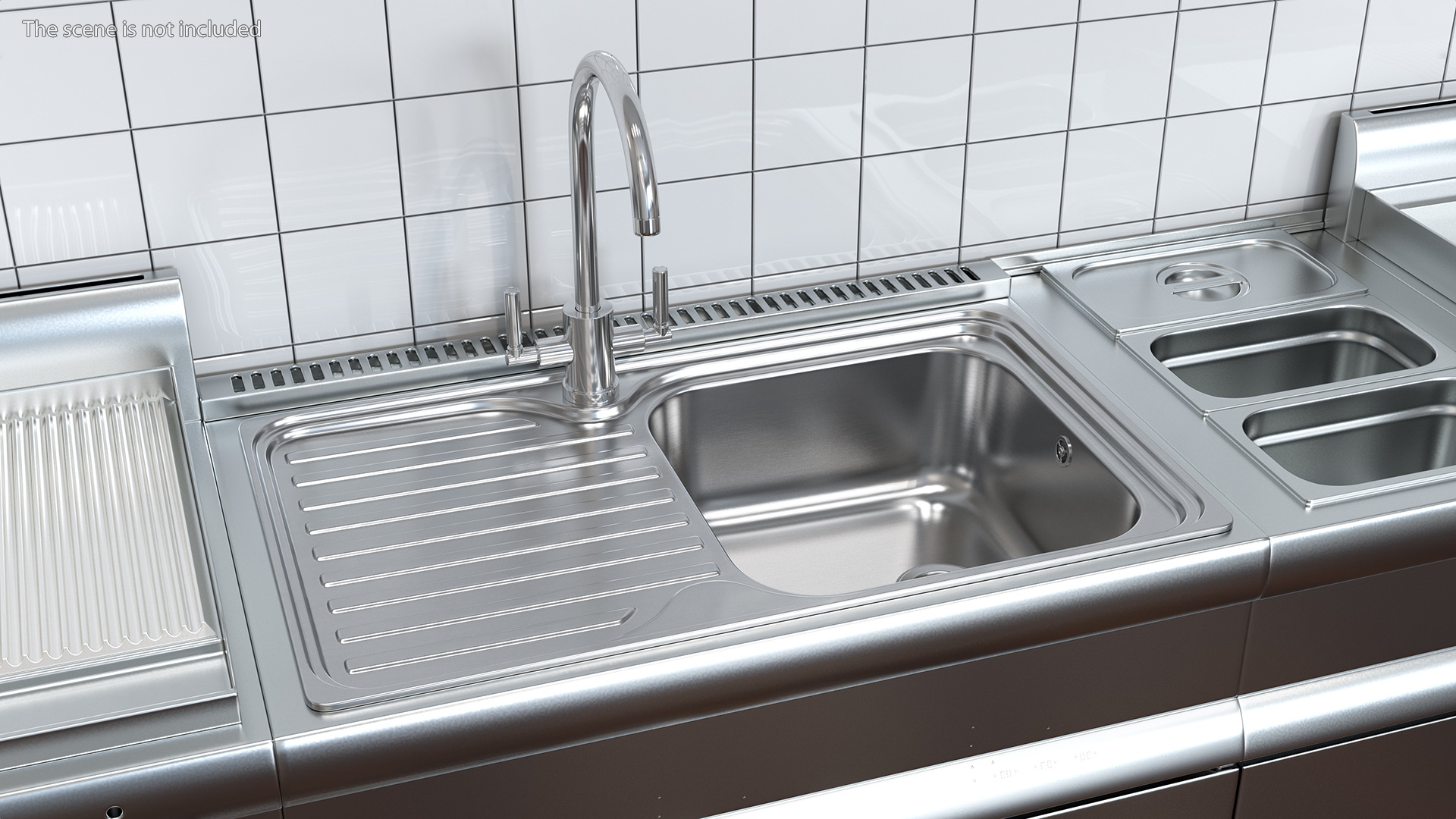 3D Single Bowl Kitchen Sink with Drainboard and Tap model