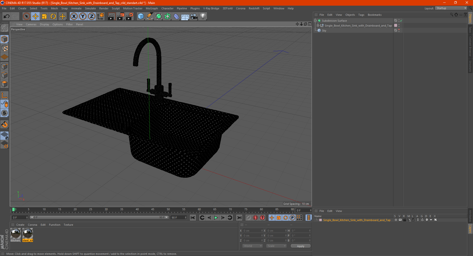 3D Single Bowl Kitchen Sink with Drainboard and Tap model