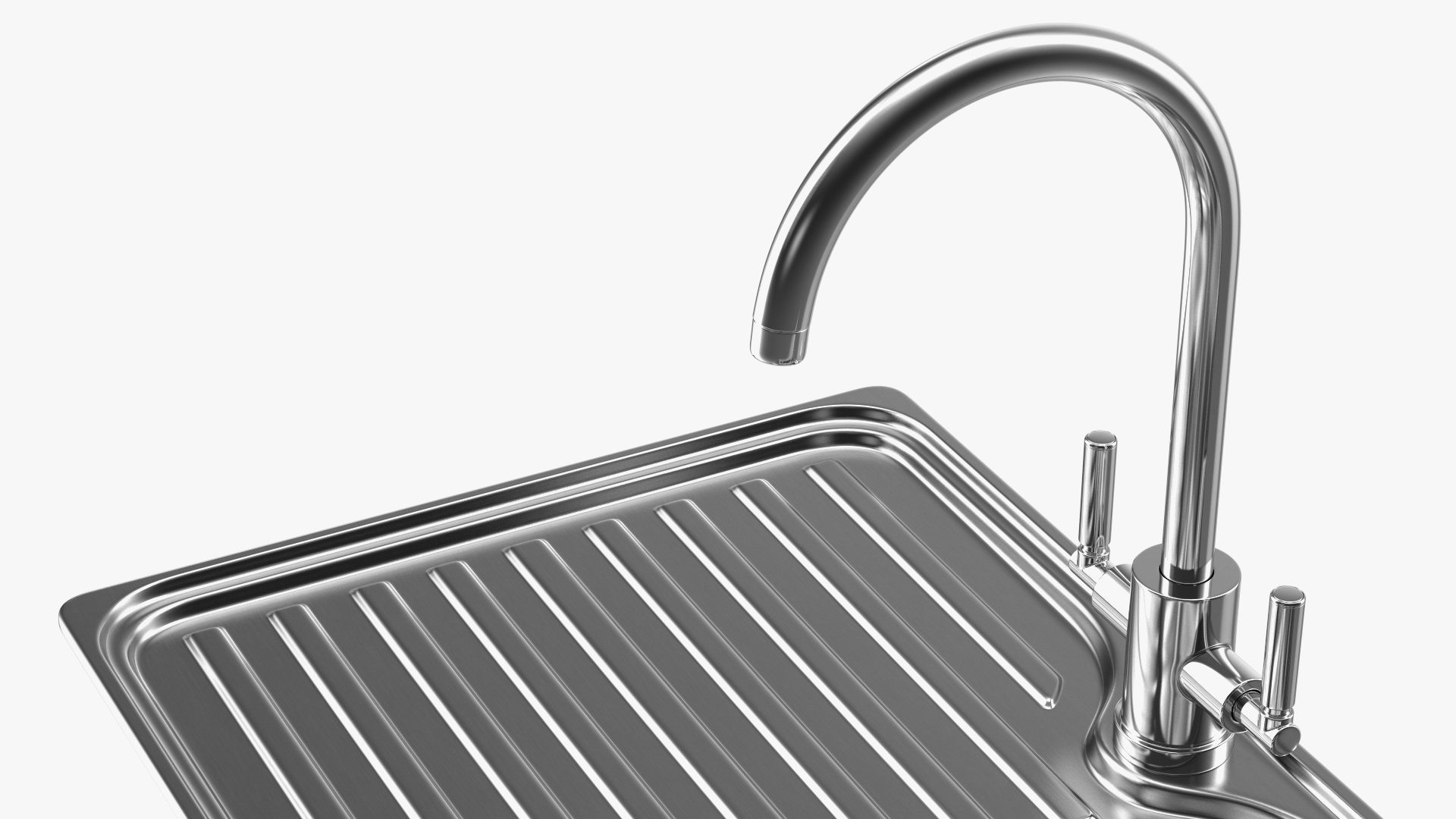 3D Single Bowl Kitchen Sink with Drainboard and Tap model