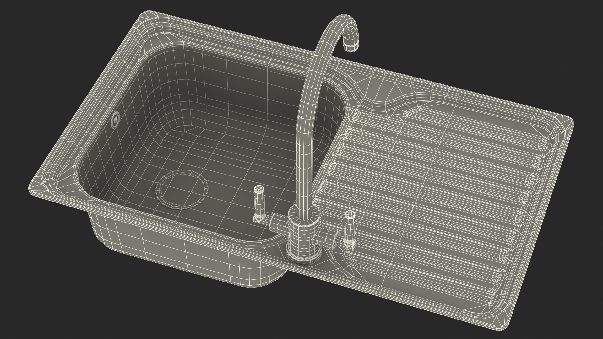 3D Single Bowl Kitchen Sink with Drainboard and Tap model